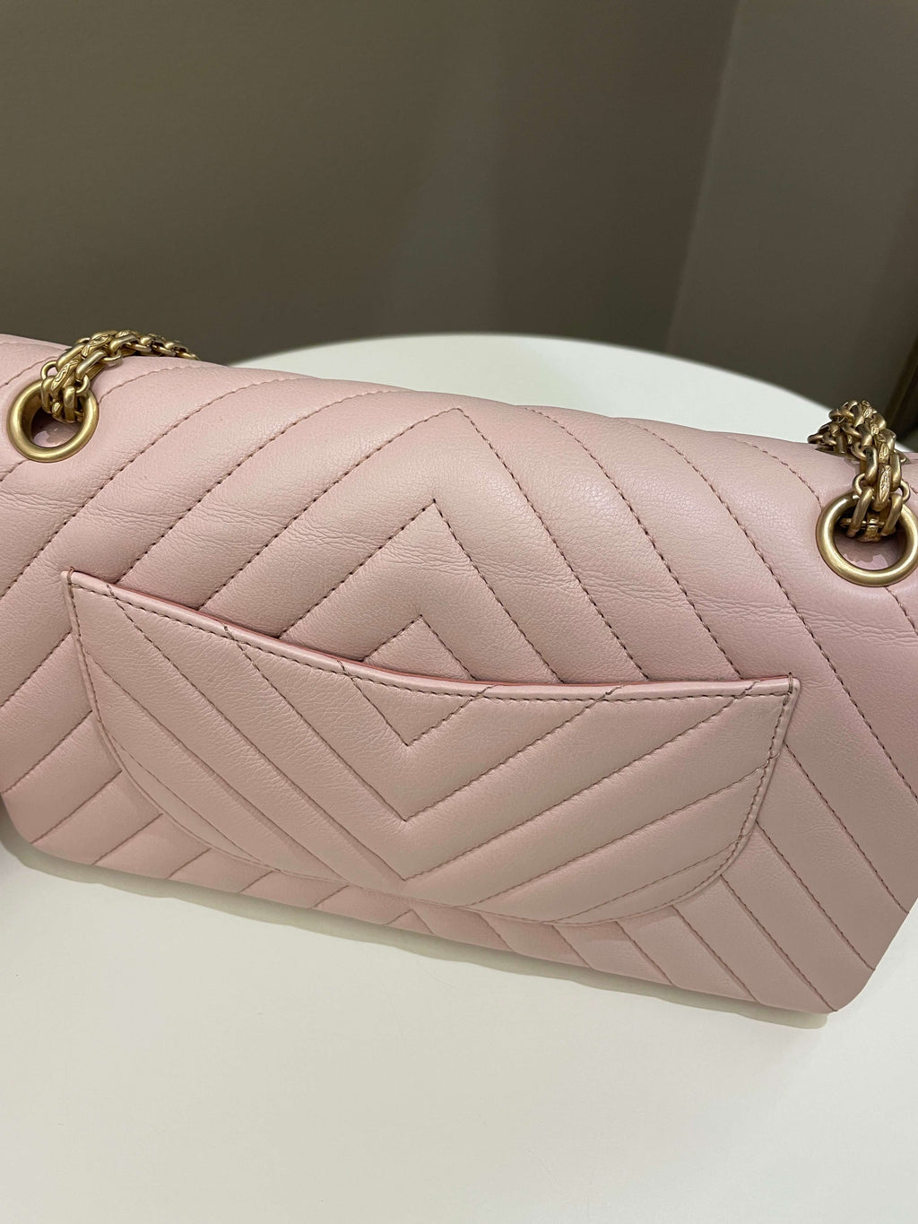 Chanel 17C Classic 2.55 Chevron Reissue 225 Pale Pink Calfskin