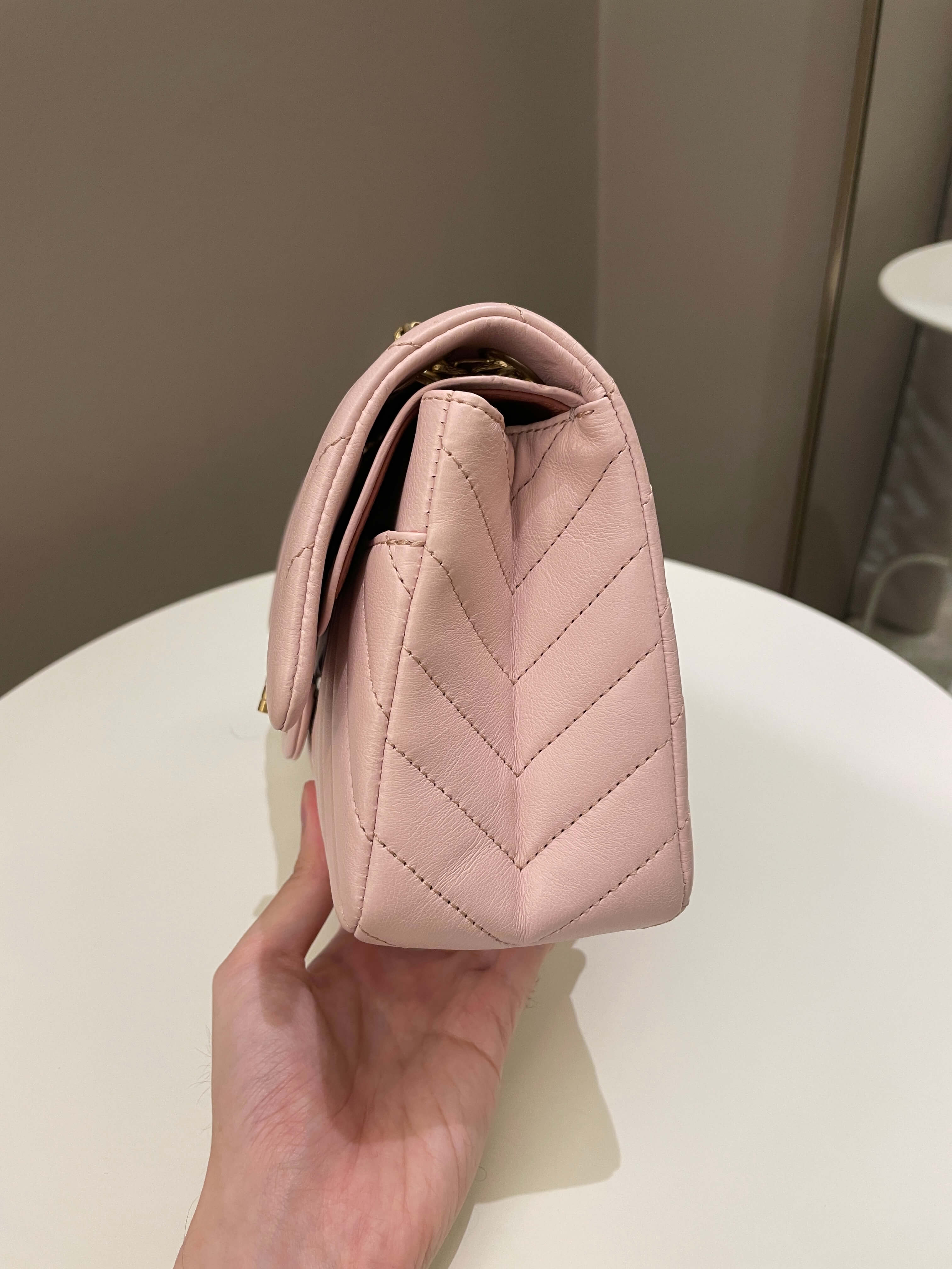 Chanel 17C Classic 2.55 Chevron Reissue 225 Pale Pink Calfskin