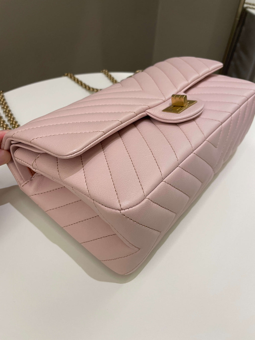 Chanel 17C Classic 2.55 Chevron Reissue 225 Pale Pink Calfskin