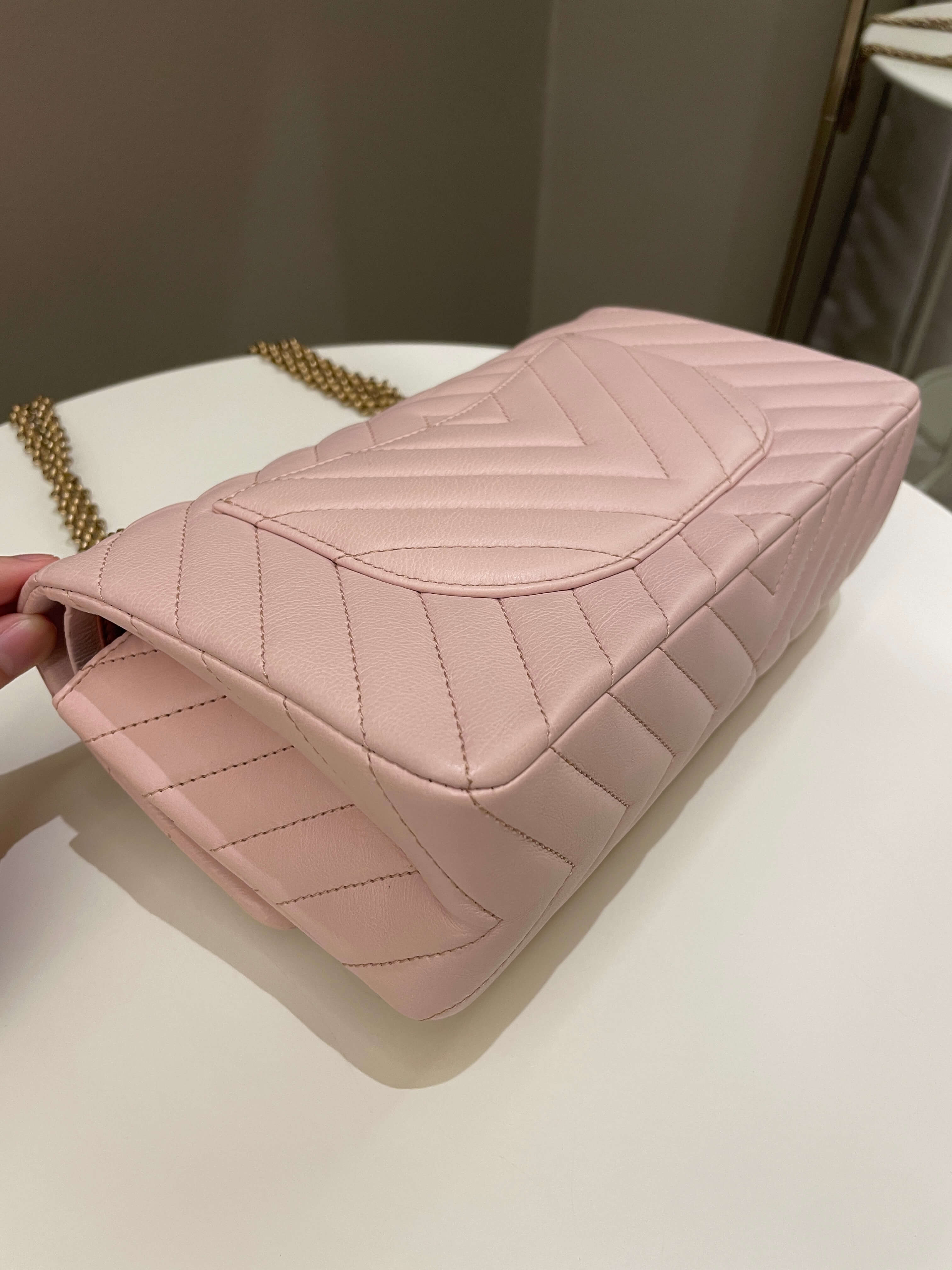 Chanel 17C Classic 2.55 Chevron Reissue 225 Pale Pink Calfskin