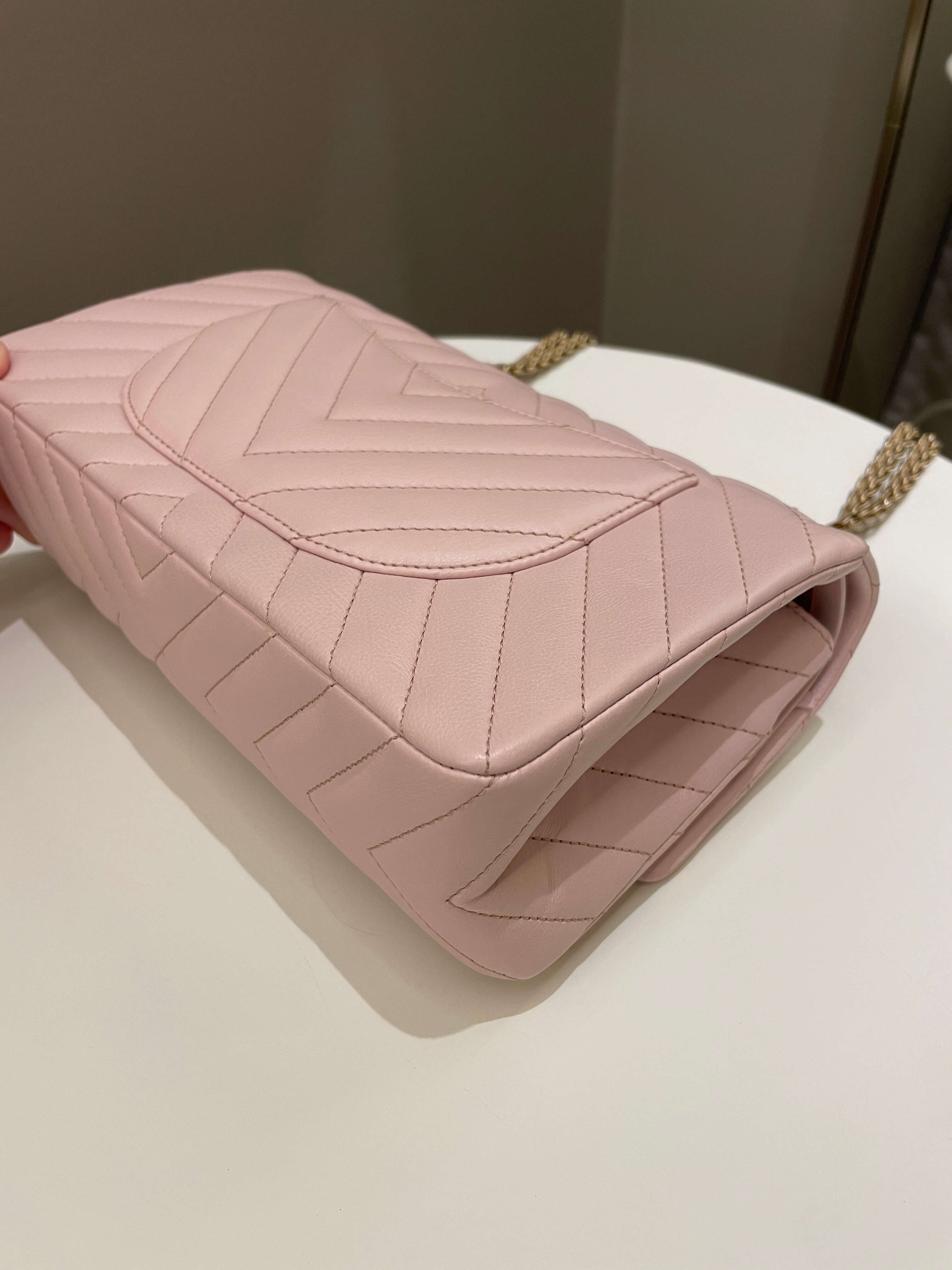 Chanel 17C Classic 2.55 Chevron Reissue 225 Pale Pink Calfskin