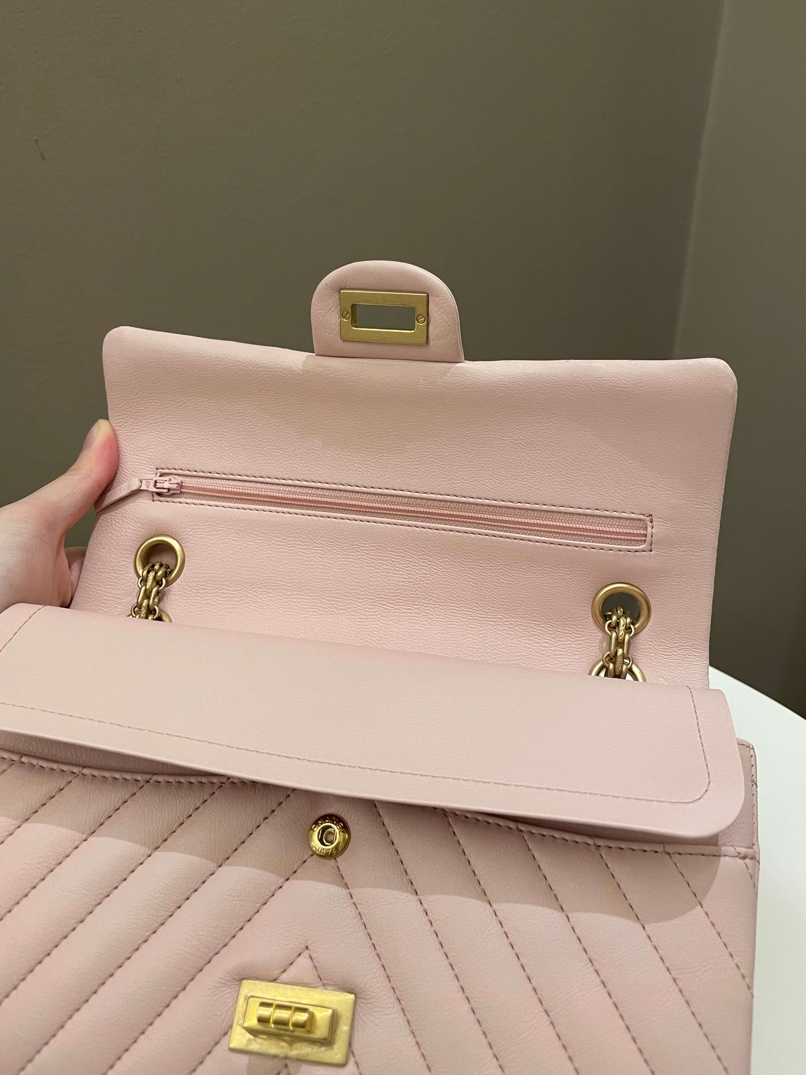 Chanel 17C Classic 2.55 Chevron Reissue 225 Pale Pink Calfskin