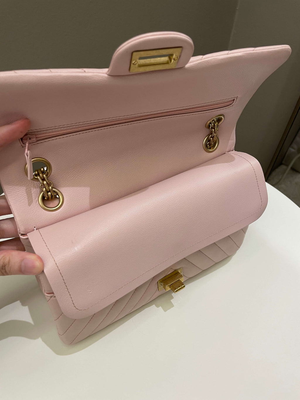 Chanel 17C Classic 2.55 Chevron Reissue 225 Pale Pink Calfskin