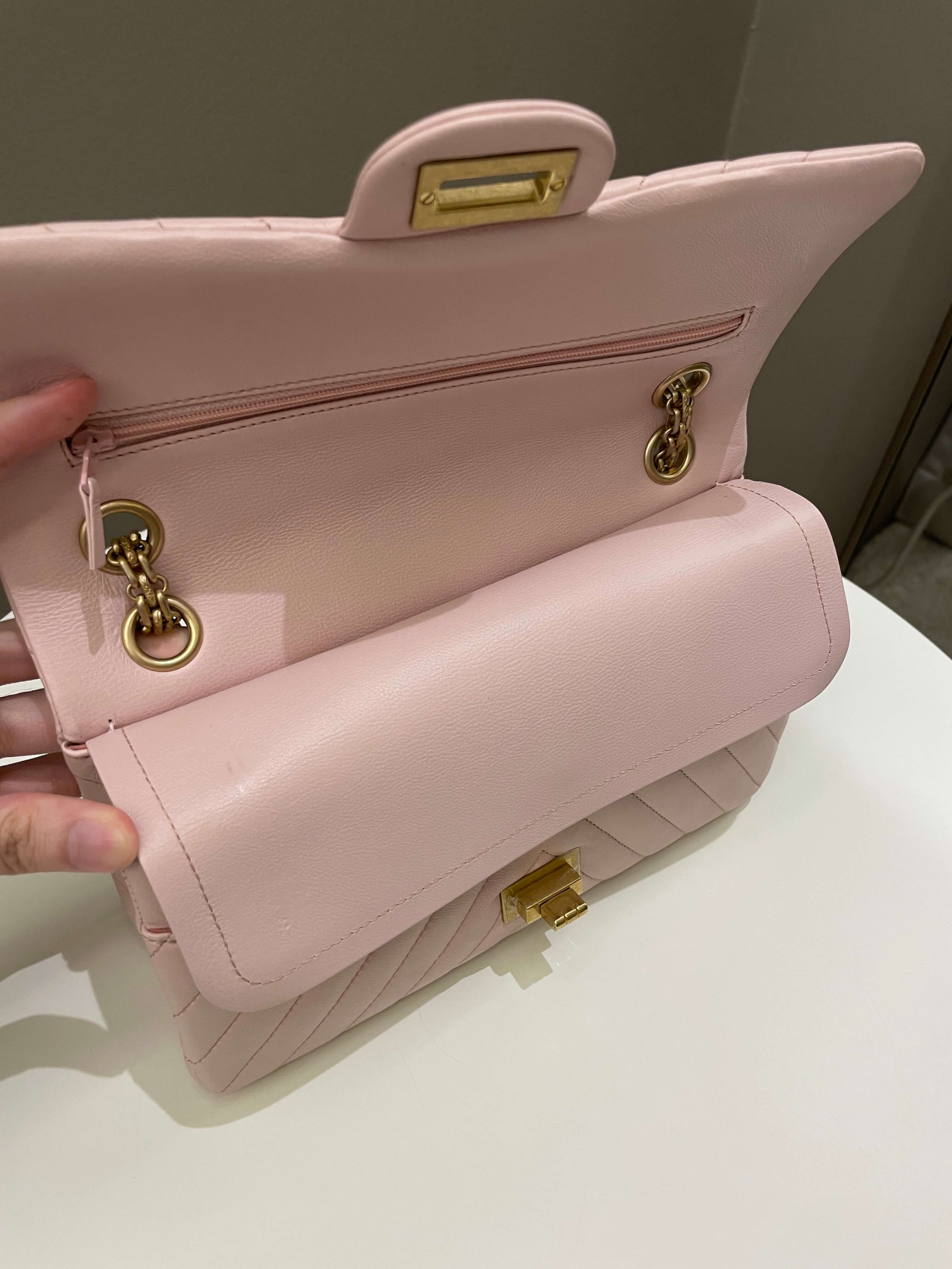Chanel 17C Classic 2.55 Chevron Reissue 225 Pale Pink Calfskin