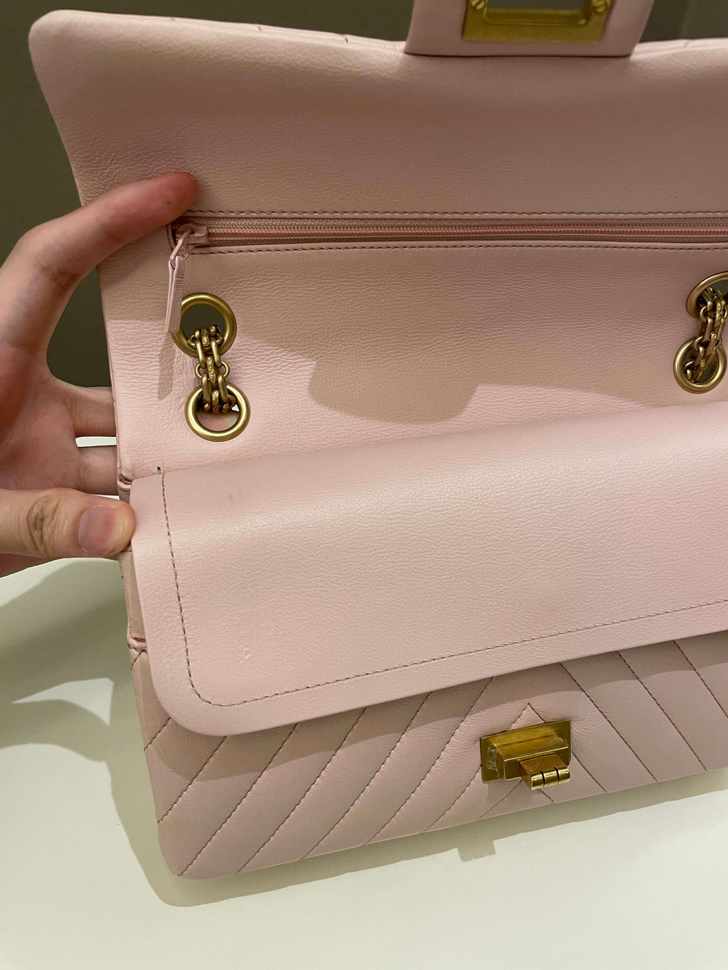 Chanel 17C Classic 2.55 Chevron Reissue 225 Pale Pink Calfskin