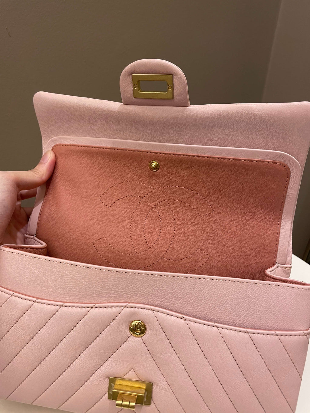 Chanel 17C Classic 2.55 Chevron Reissue 225 Pale Pink Calfskin