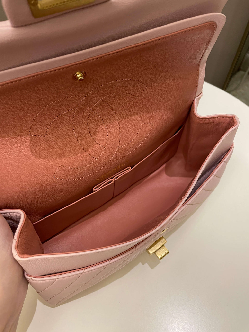 Chanel 17C Classic 2.55 Chevron Reissue 225 Pale Pink Calfskin