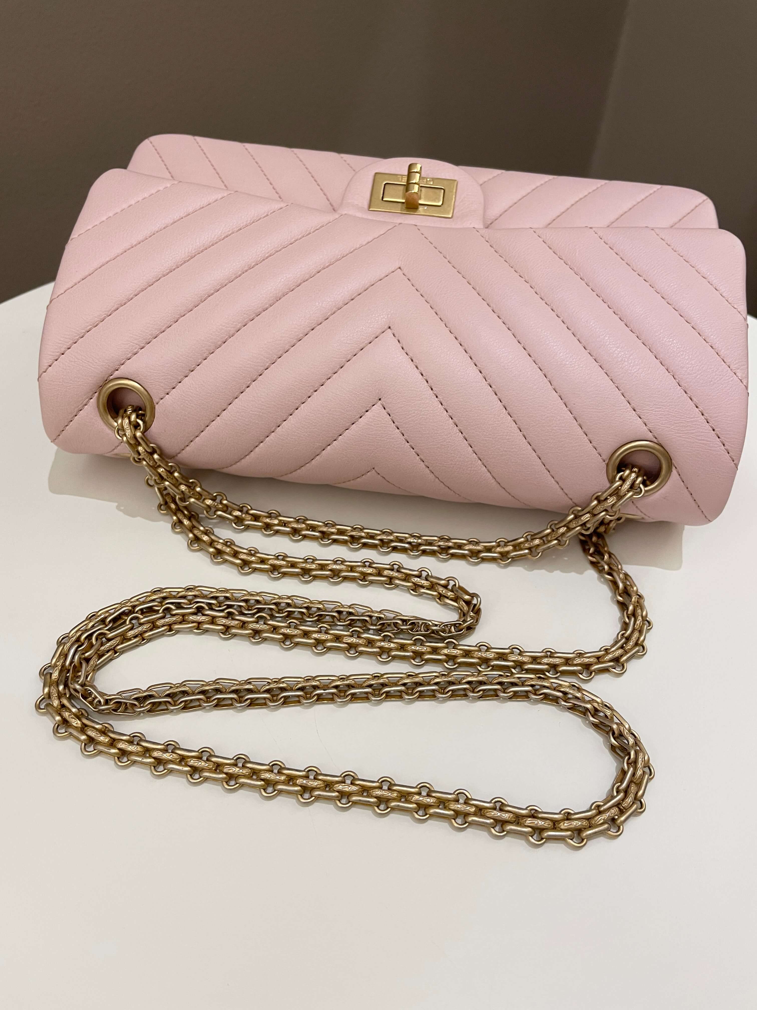 Chanel 17C Classic 2.55 Chevron Reissue 225 Pale Pink Calfskin