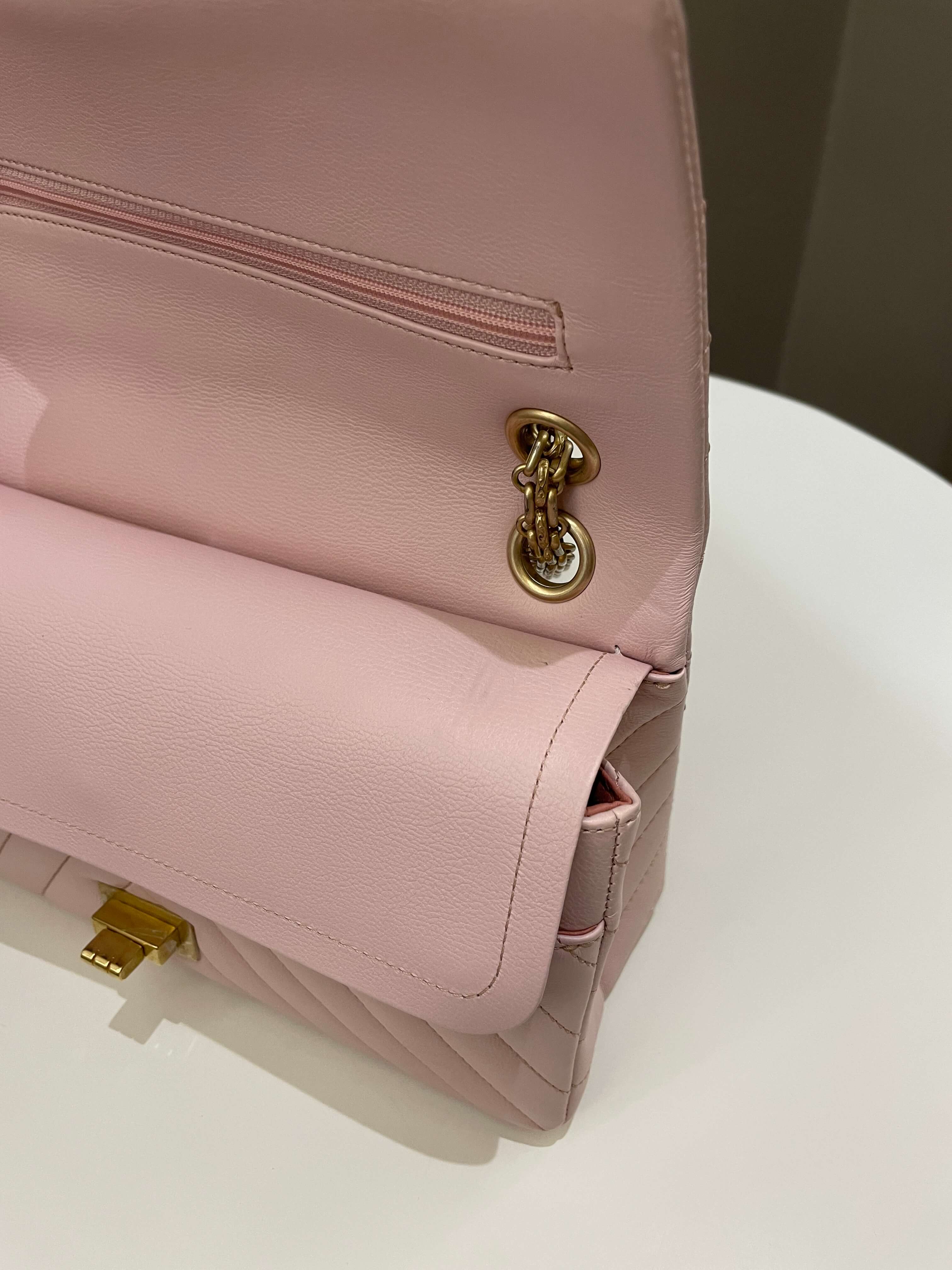 Chanel 17C Classic 2.55 Chevron Reissue 225 Pale Pink Calfskin