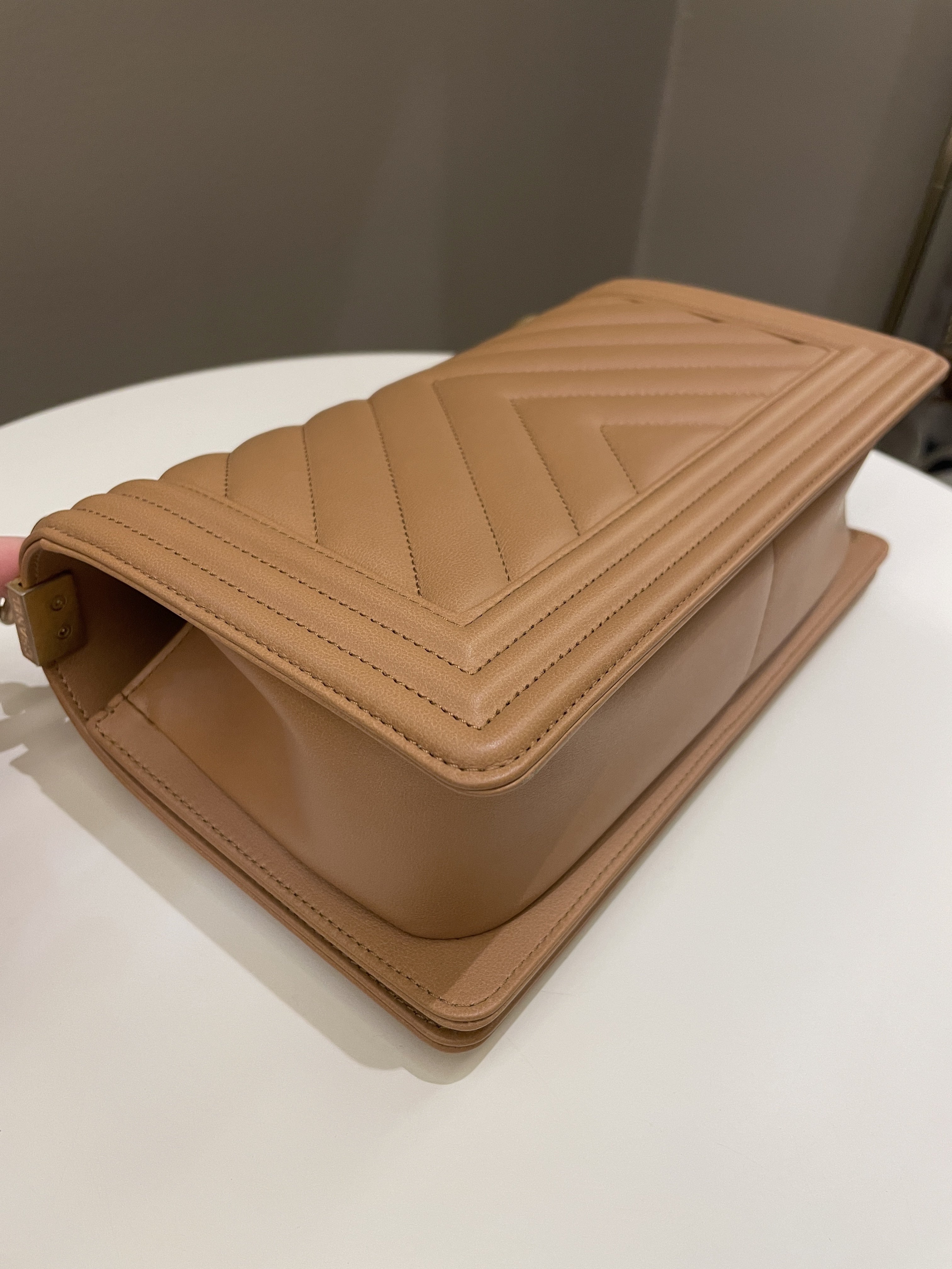 Chanel Chervon Boy Old Medium Tan Beige Calfskin