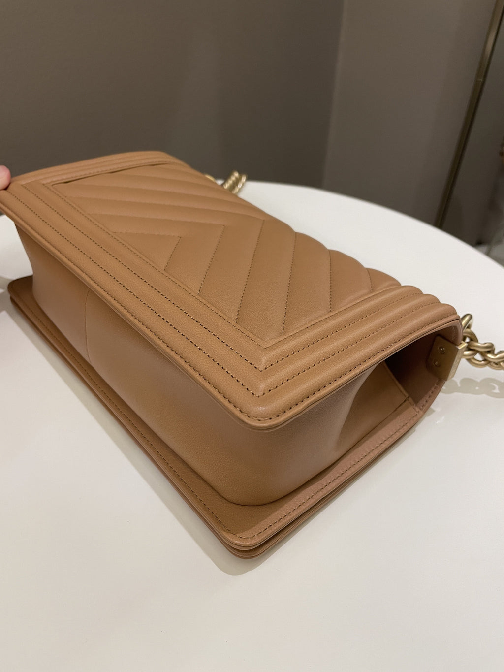 Chanel Chervon Boy Old Medium Tan Beige Calfskin