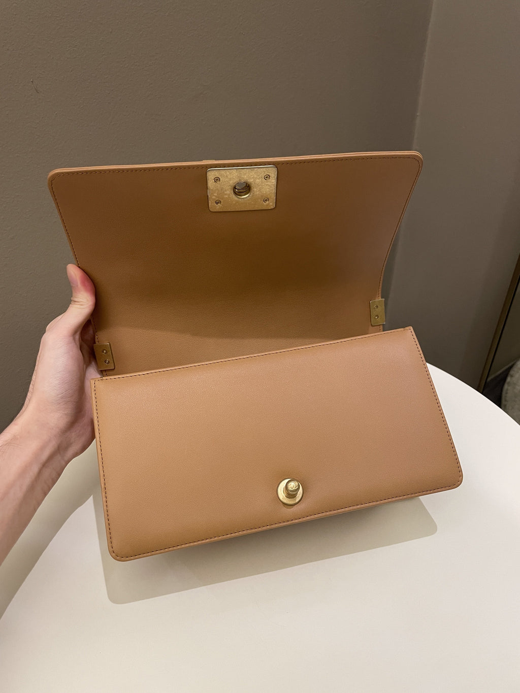 Chanel Chervon Boy Old Medium Tan Beige Calfskin