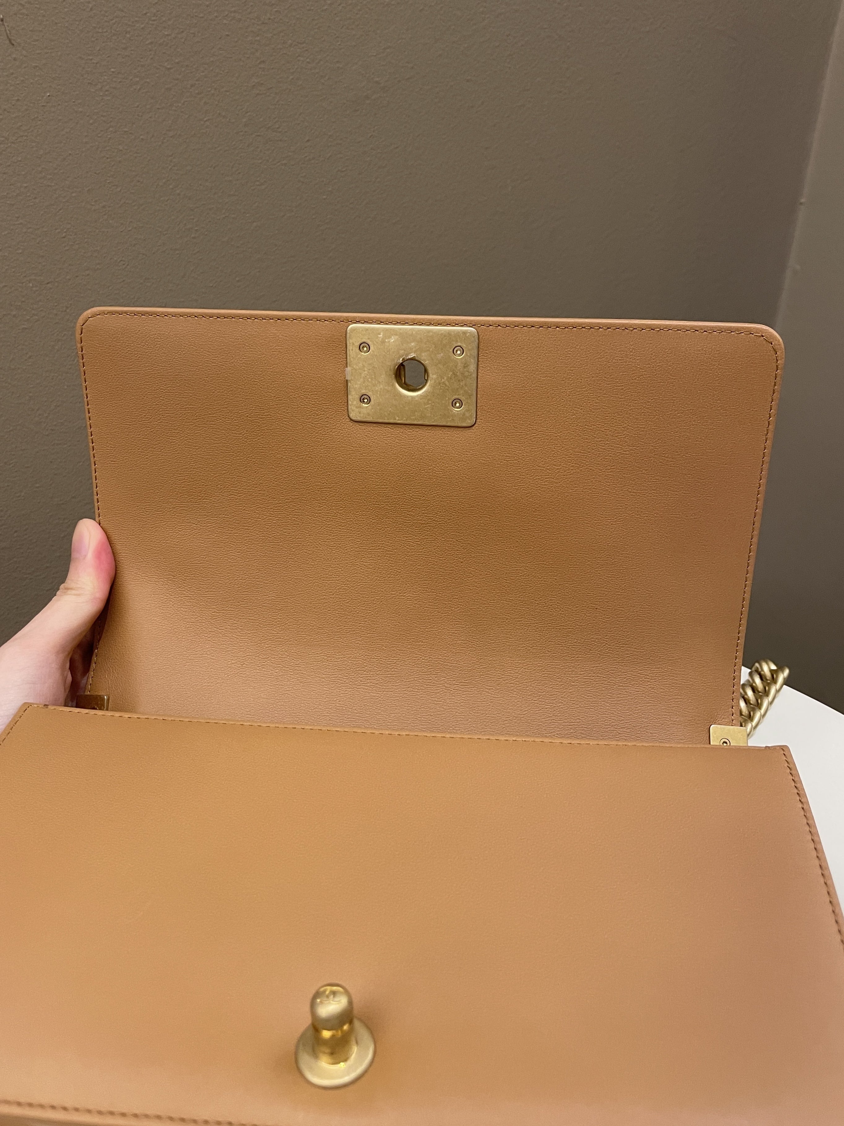 Chanel Chervon Boy Old Medium Tan Beige Calfskin