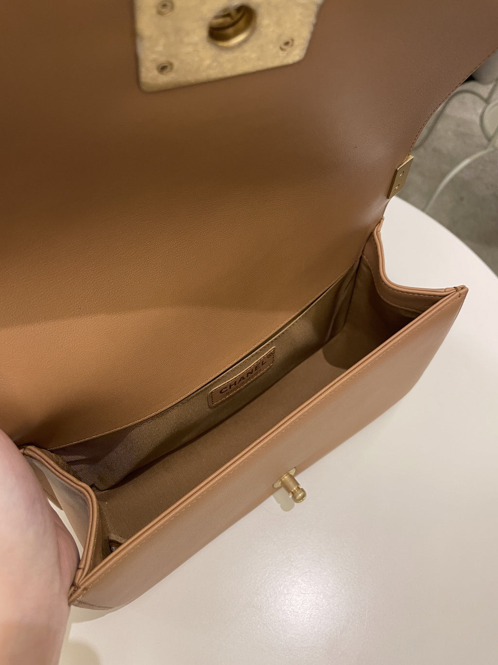 Chanel Chervon Boy Old Medium Tan Beige Calfskin