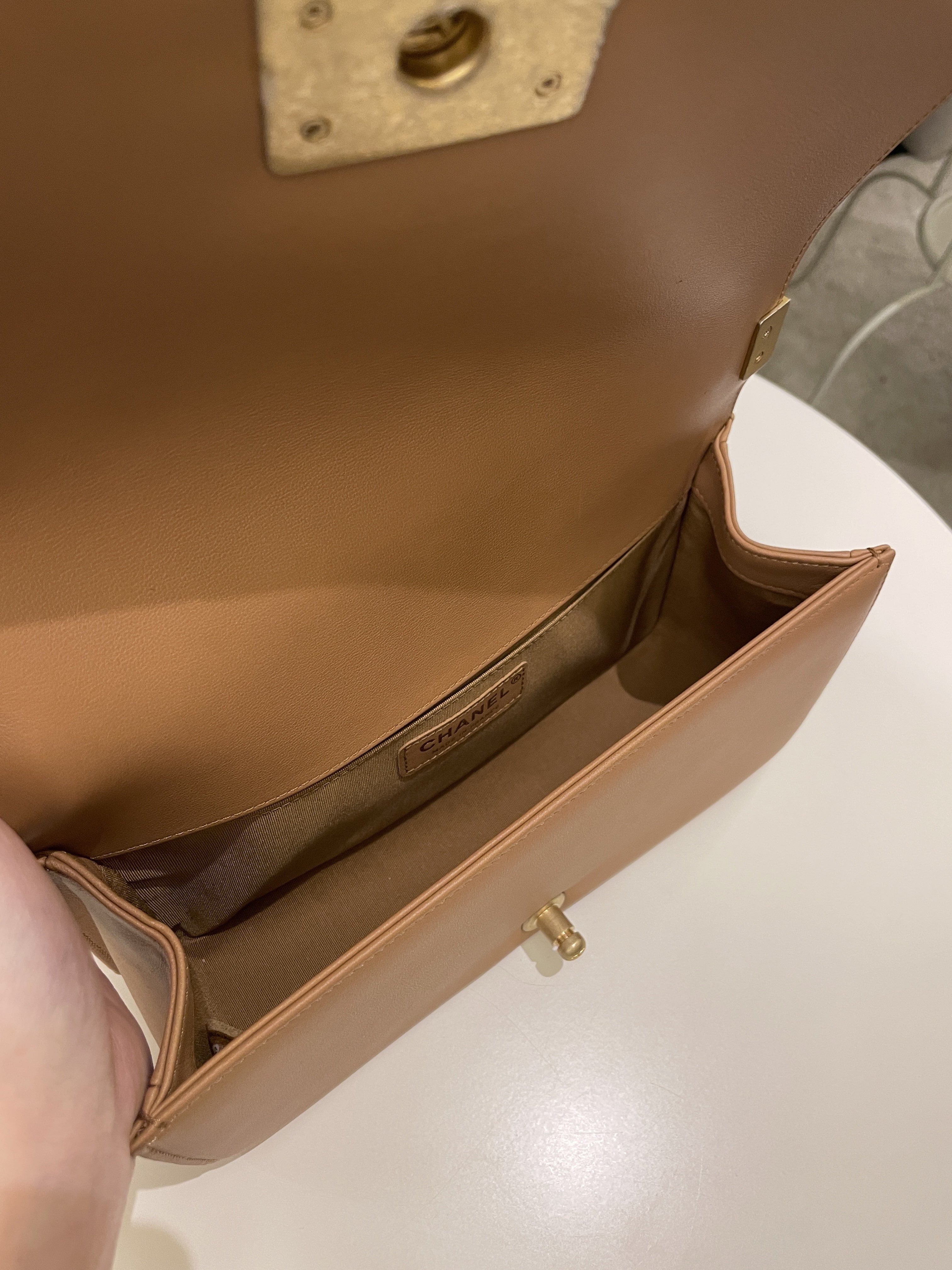 Chanel Chervon Boy Old Medium Tan Beige Calfskin
