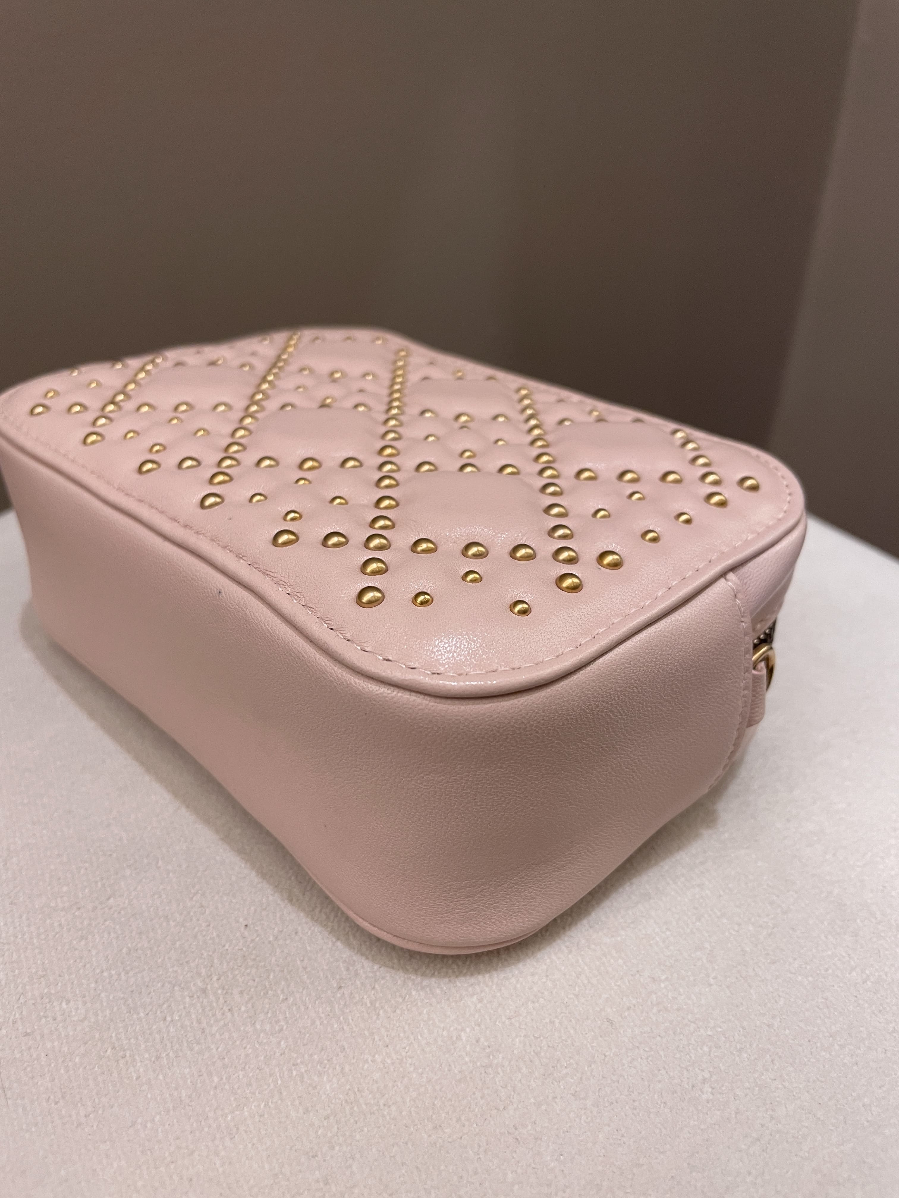 Dior Cannage Studded Lady Dior Camera Bag Powder Beige Lambskin