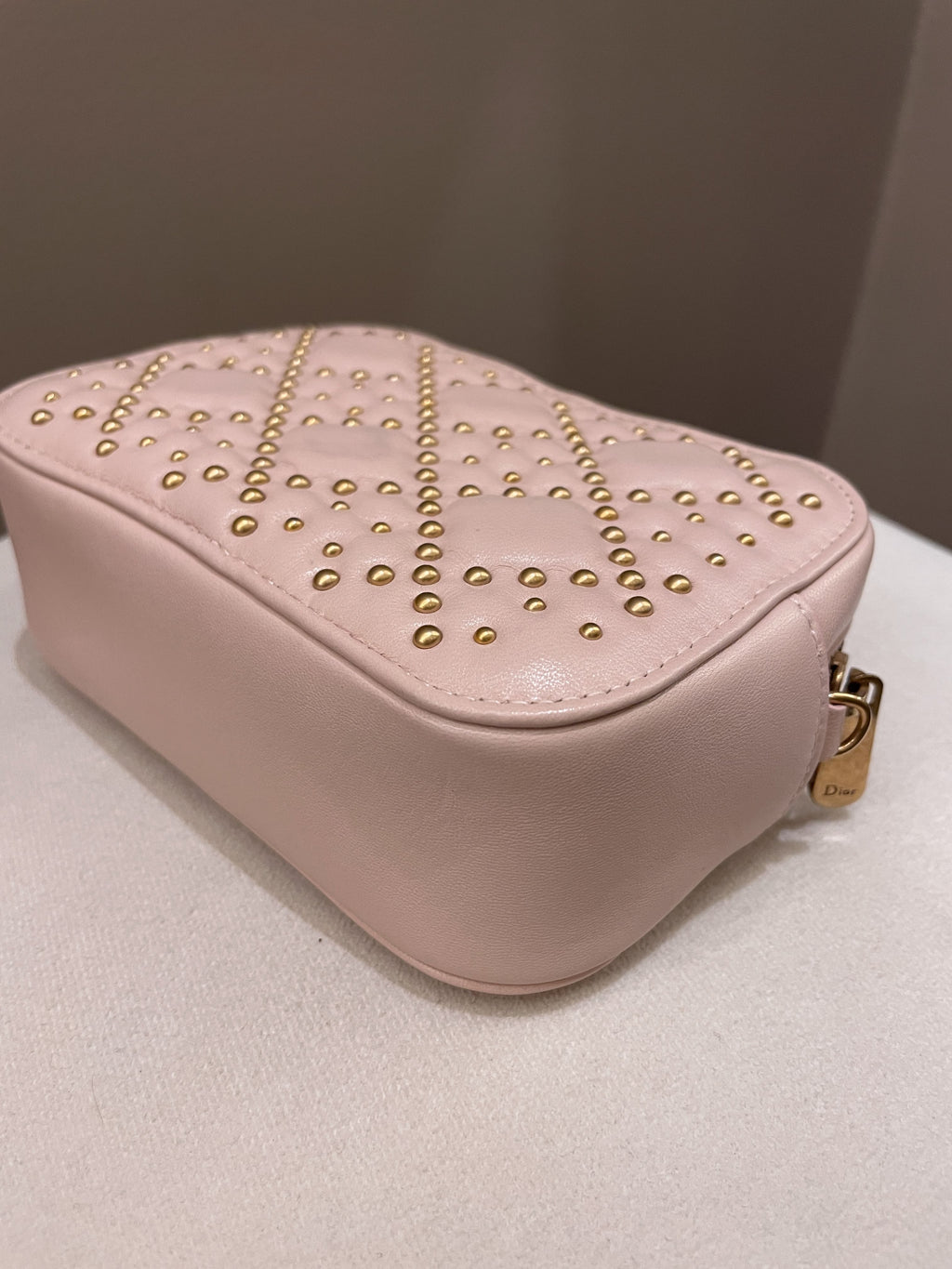 Dior Cannage Studded Lady Dior Camera Bag Powder Beige Lambskin