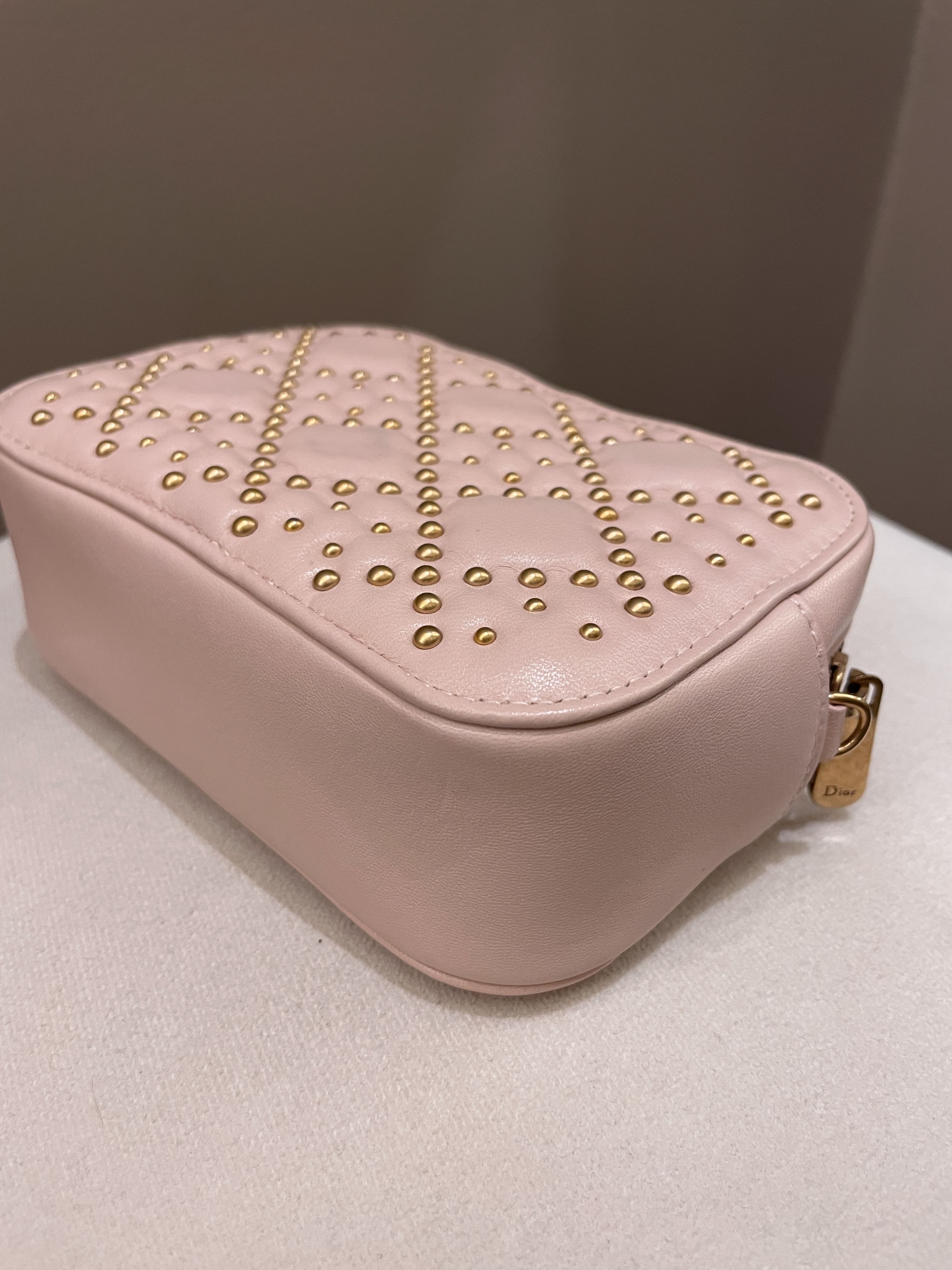 Dior Cannage Studded Lady Dior Camera Bag Powder Beige Lambskin