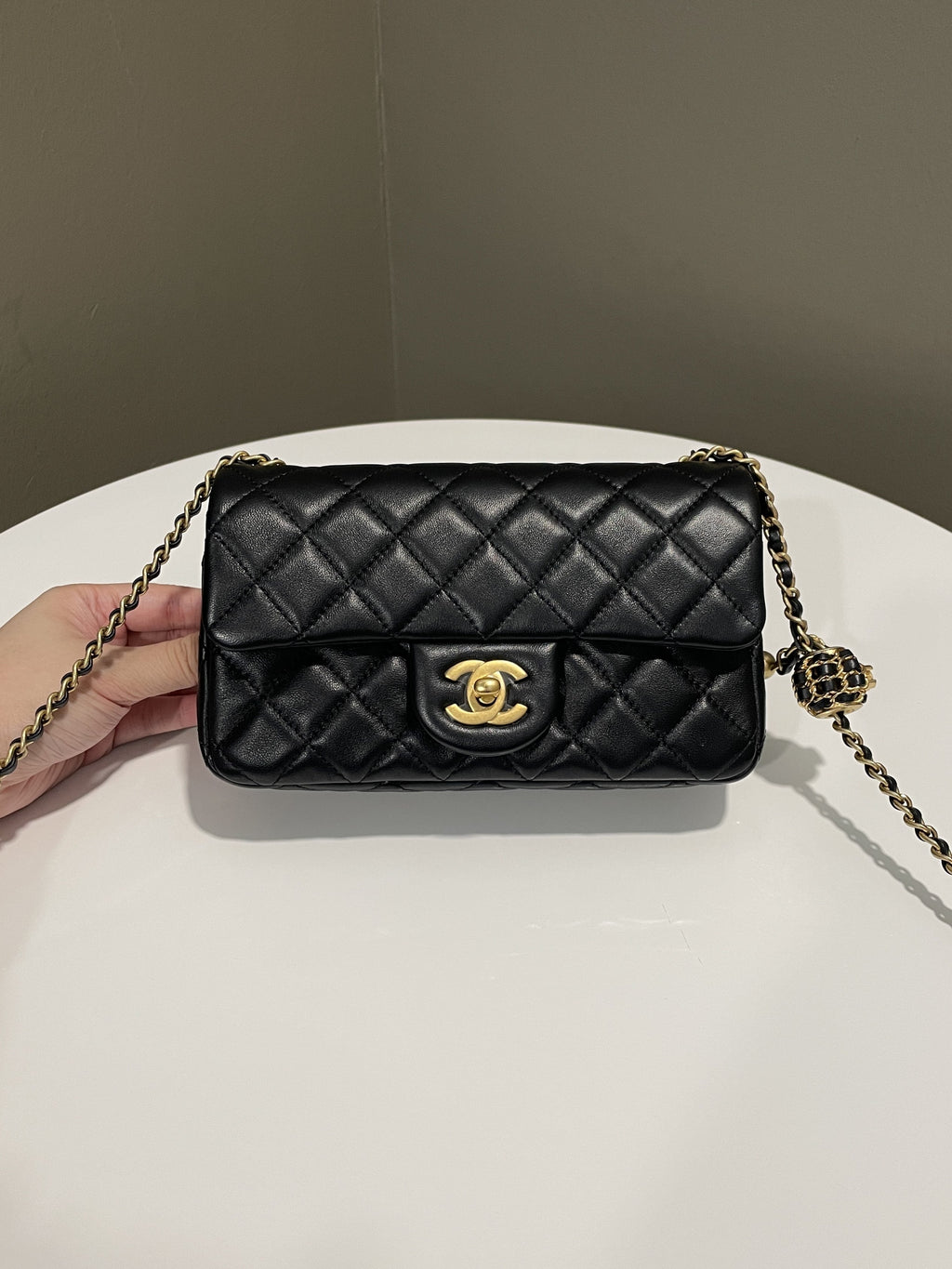 Chanel Pearl Crush Quilted Mini Rectangular Black Lambskin
