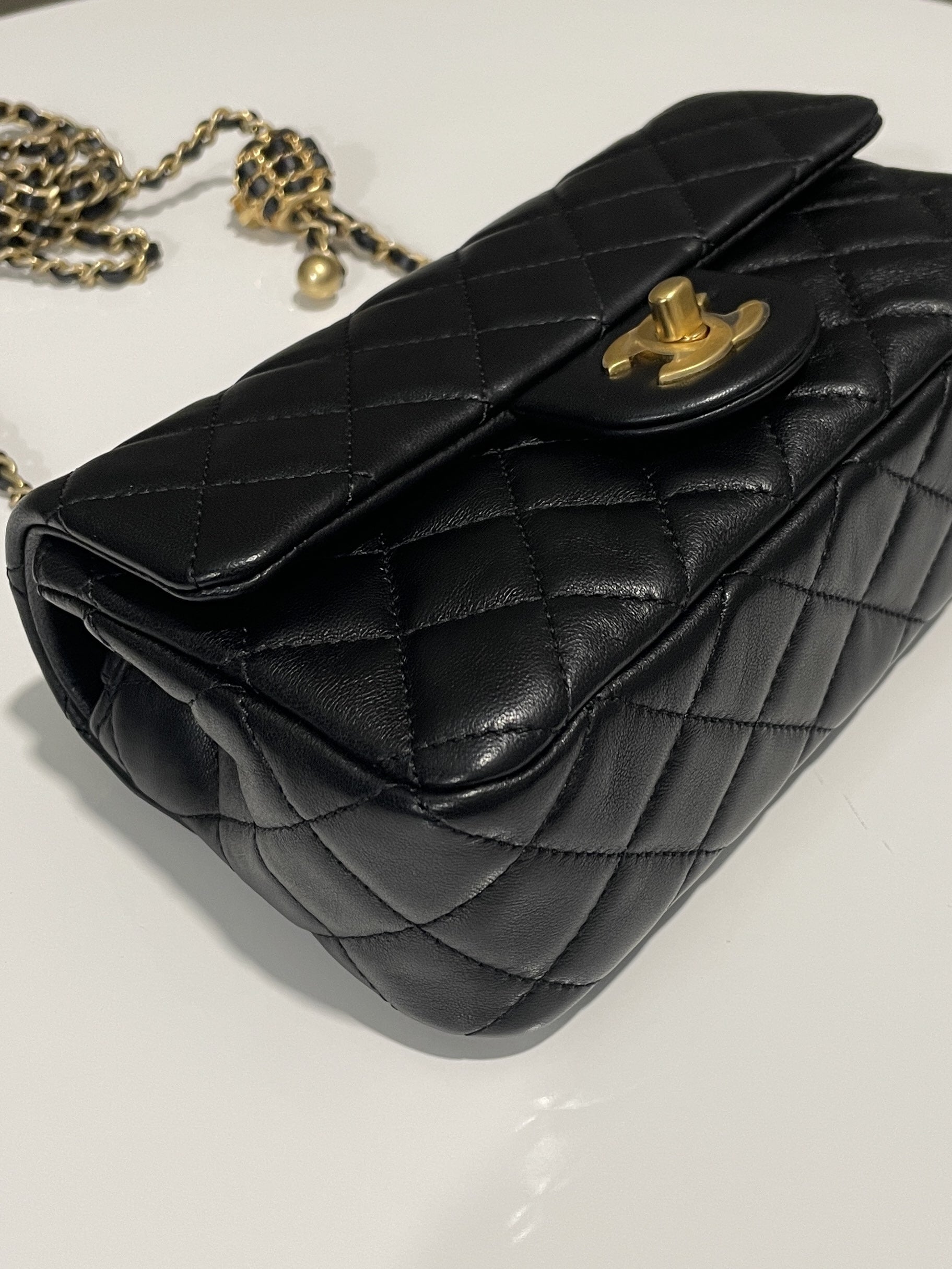 Chanel Pearl Crush Quilted Mini Rectangular Black Lambskin