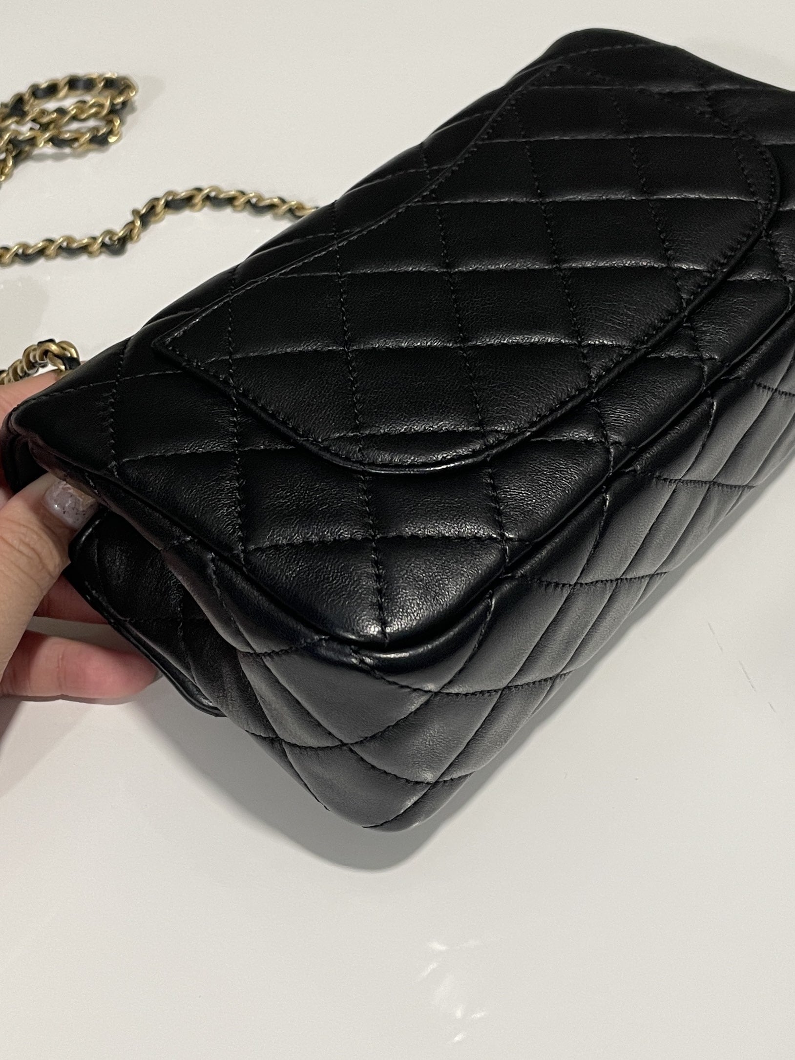 Chanel Pearl Crush Quilted Mini Rectangular Black Lambskin