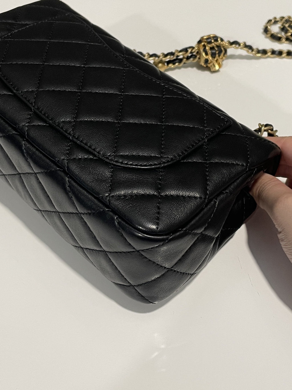 Chanel Pearl Crush Quilted Mini Rectangular Black Lambskin