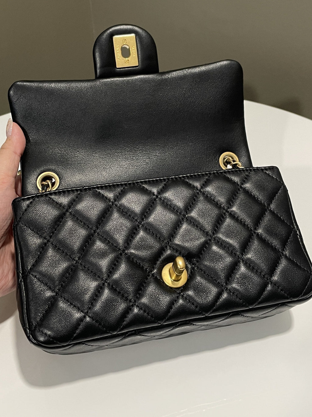 Chanel Pearl Crush Quilted Mini Rectangular Black Lambskin