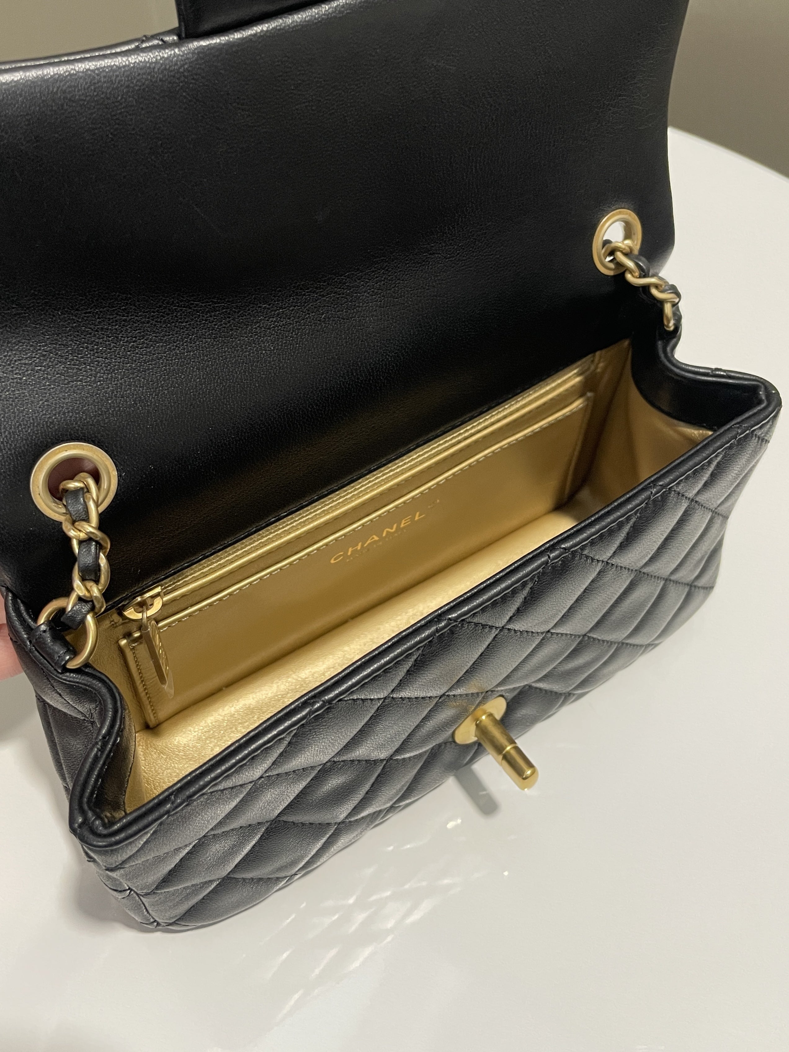Chanel Pearl Crush Quilted Mini Rectangular Black Lambskin