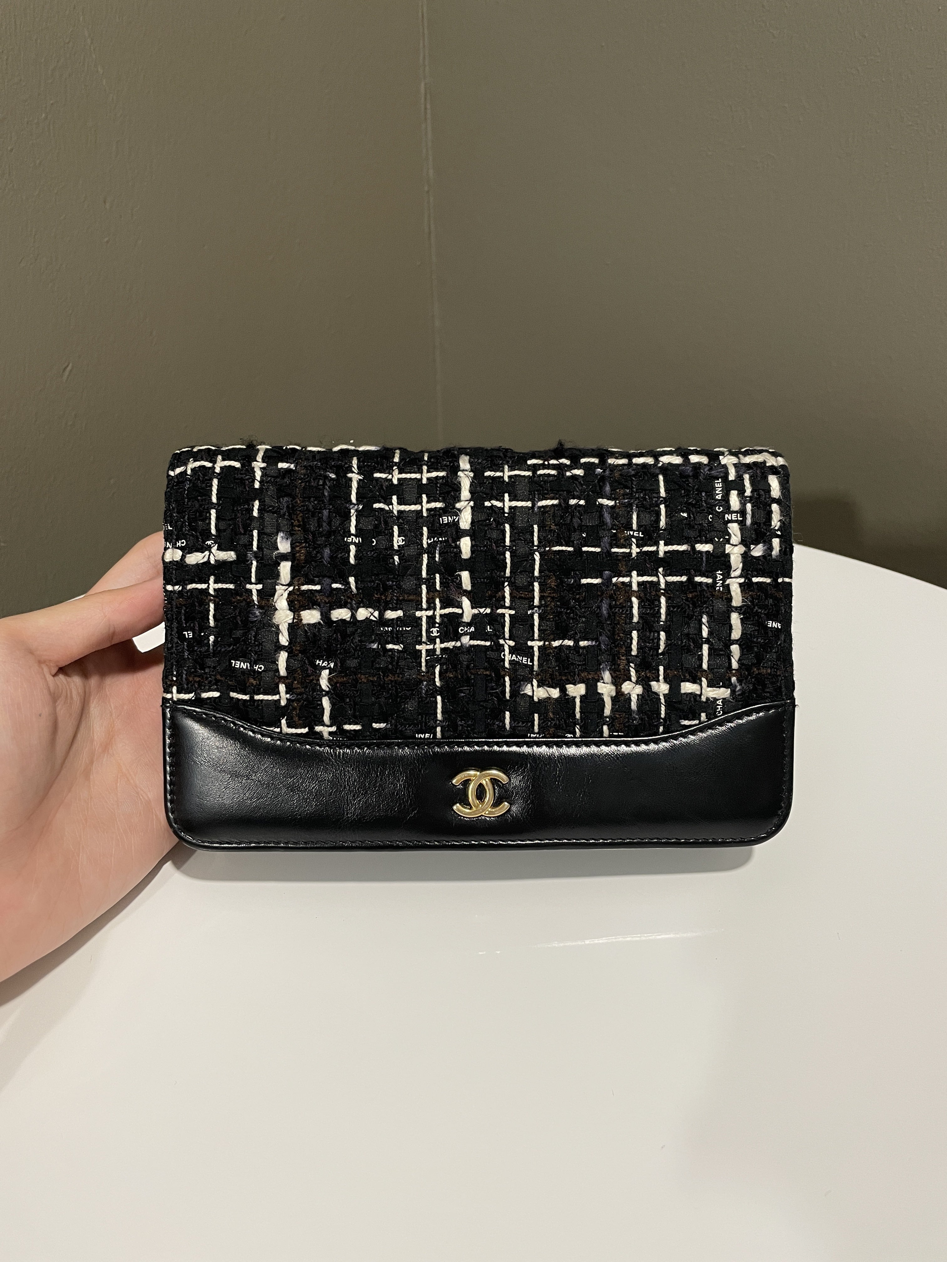 Chanel Wallet On Chain Tweed Black Calfksin