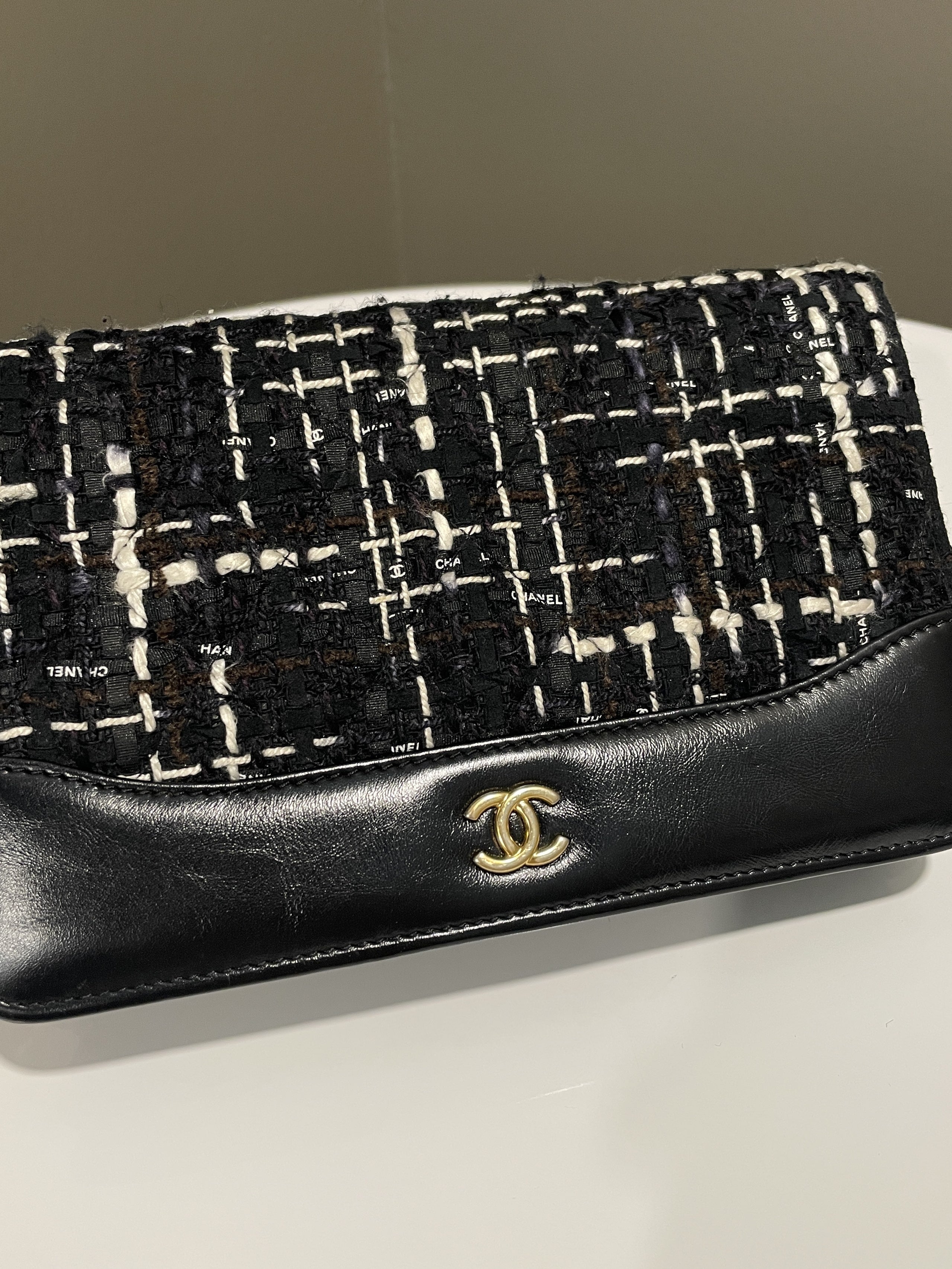 Chanel Wallet On Chain Tweed Black Calfksin