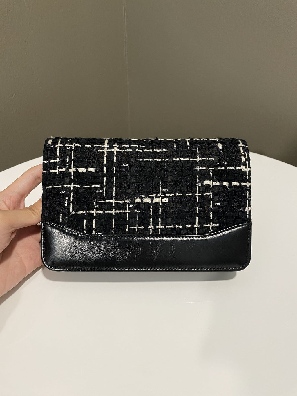 Chanel Wallet On Chain Tweed Black Calfksin