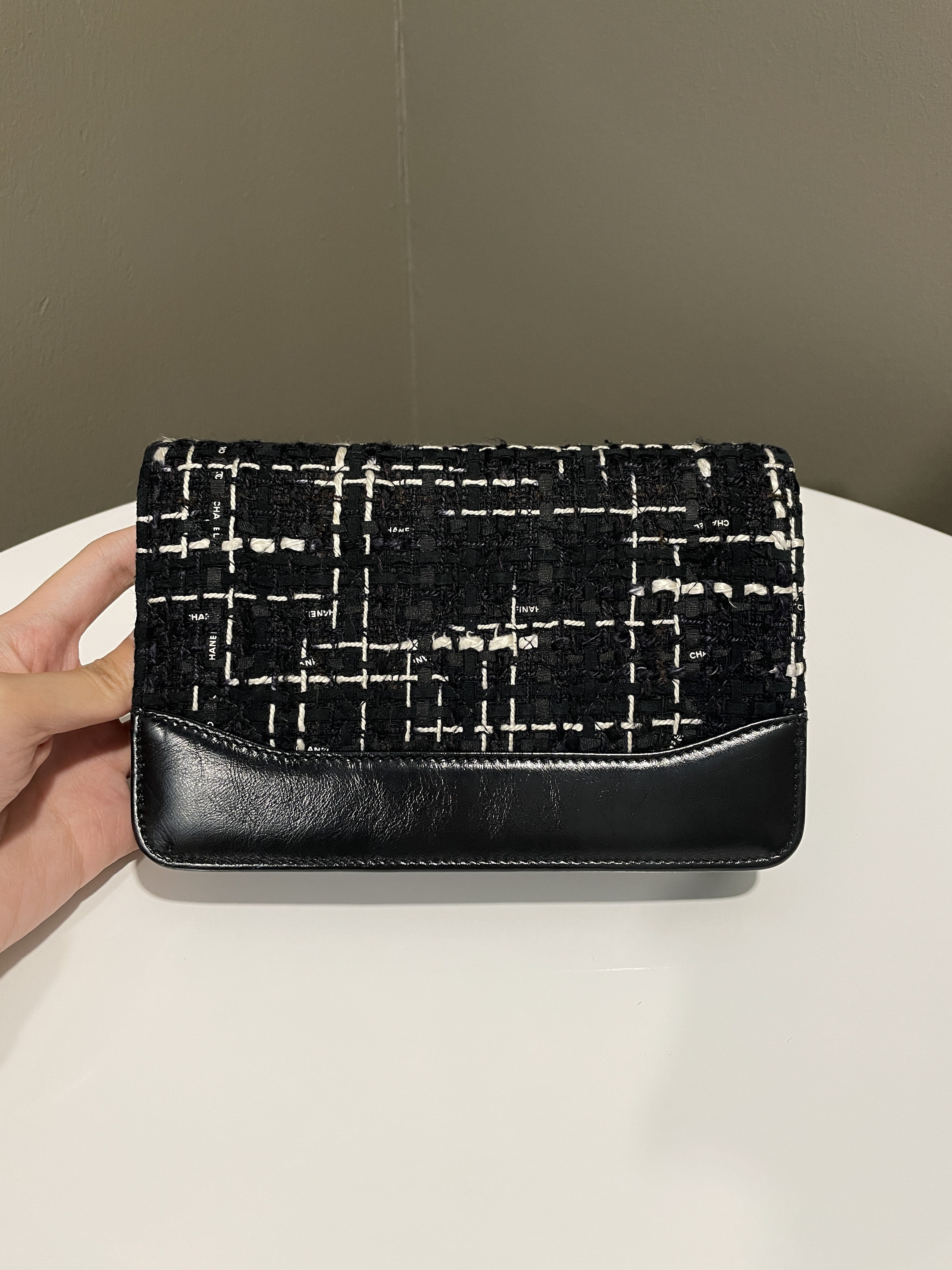 Chanel Wallet On Chain Tweed Black Calfksin