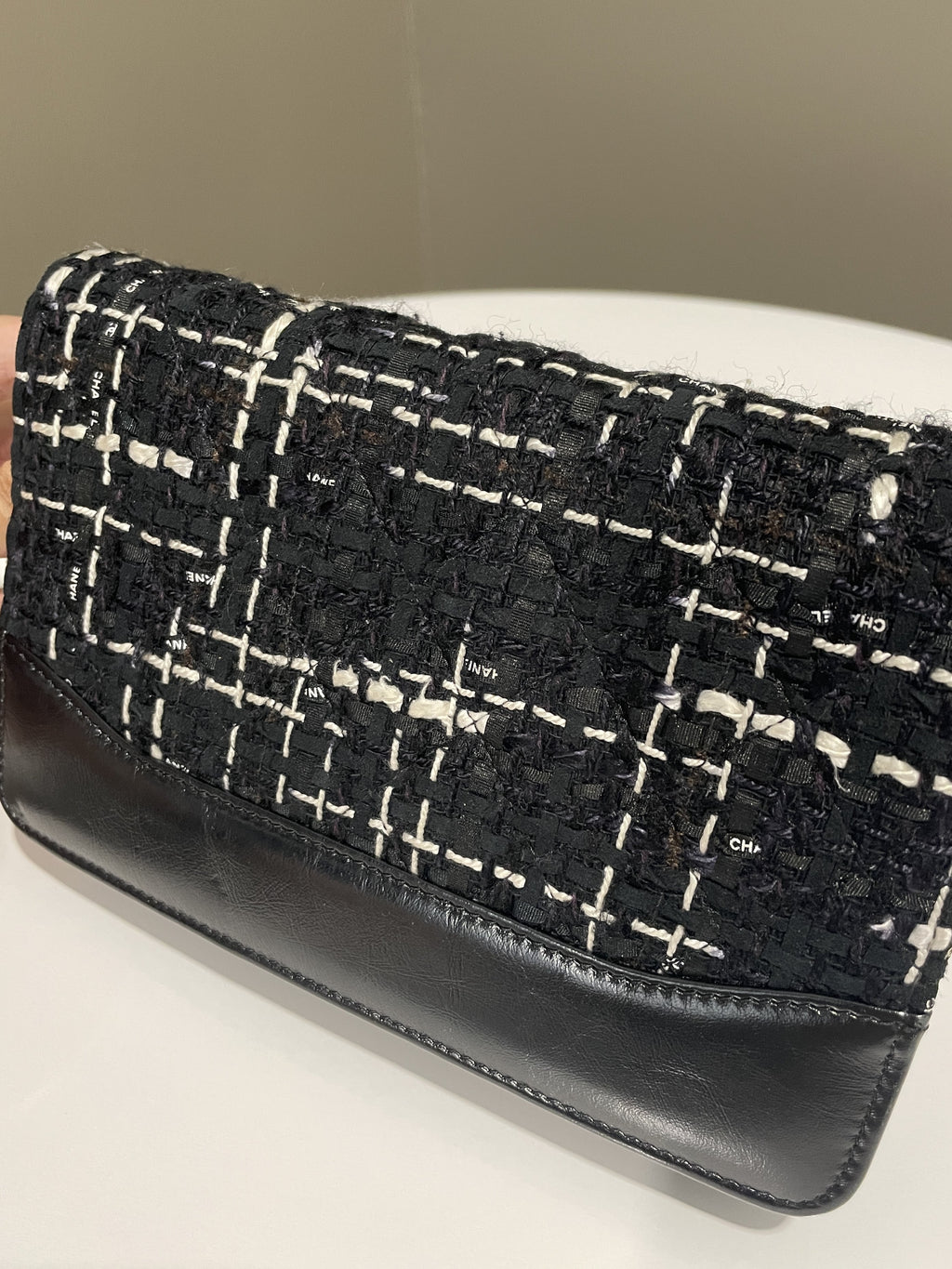 Chanel Wallet On Chain Tweed Black Calfksin