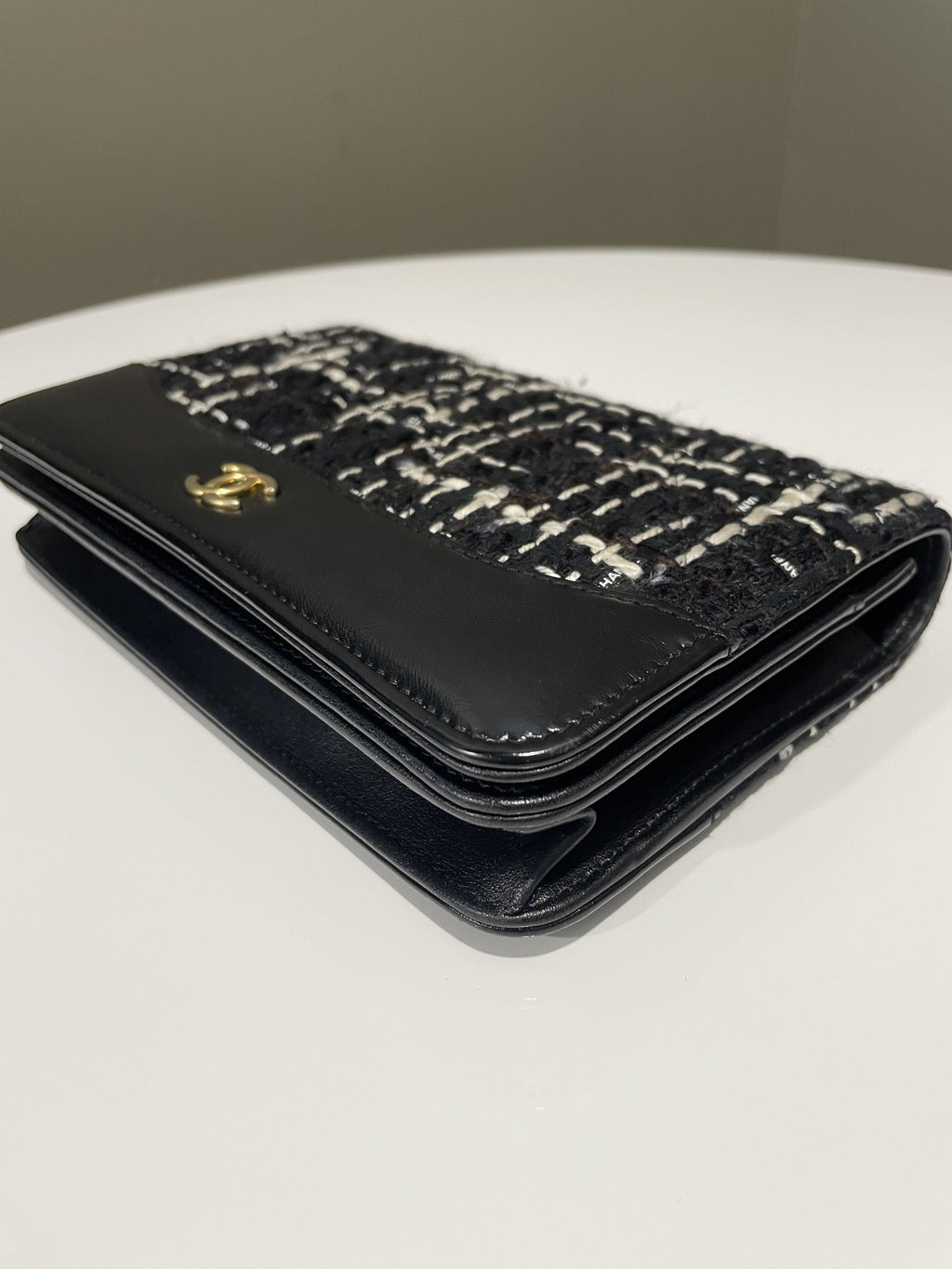 Chanel Wallet On Chain Tweed Black Calfksin