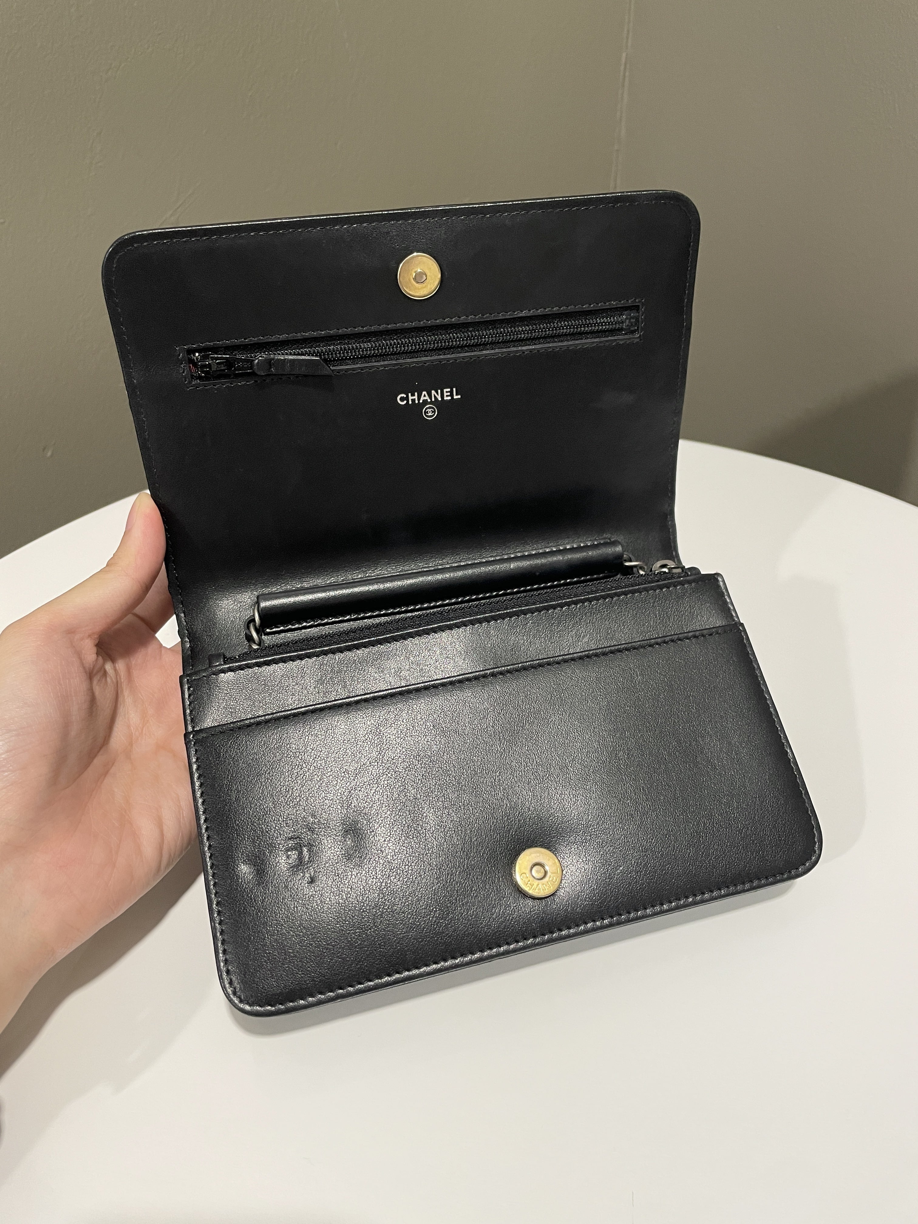 Chanel Wallet On Chain Tweed Black Calfksin