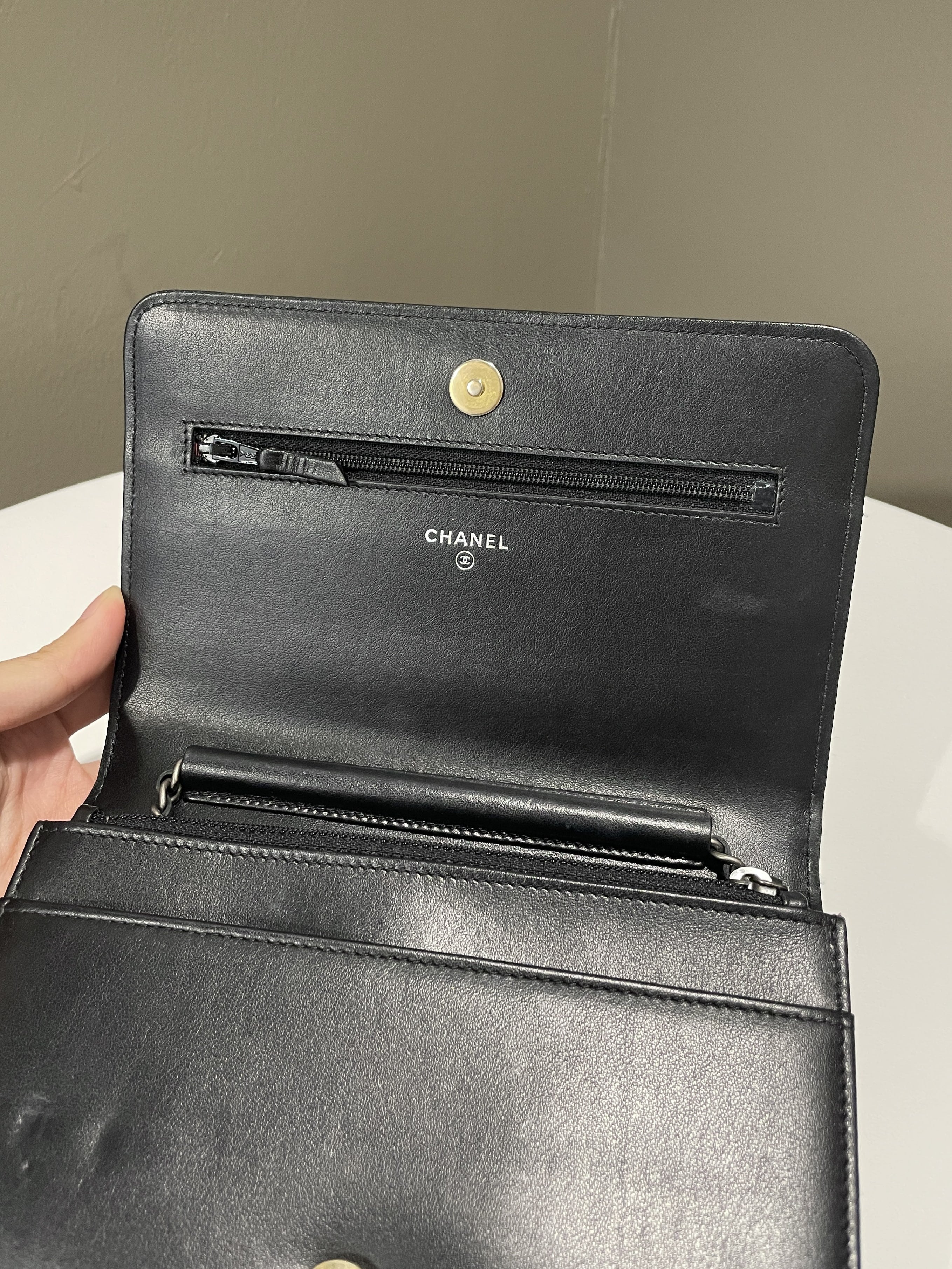 Chanel Wallet On Chain Tweed Black Calfksin