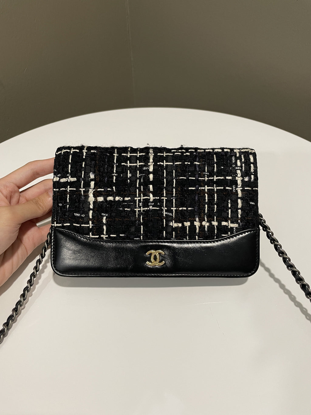 Chanel Wallet On Chain Tweed Black Calfksin