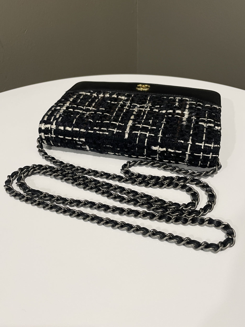 Chanel Wallet On Chain Tweed Black Calfksin