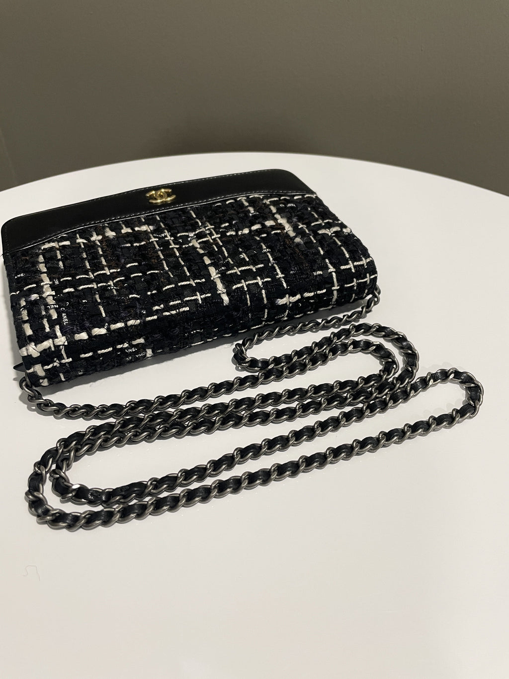 Chanel Wallet On Chain Tweed Black Calfksin