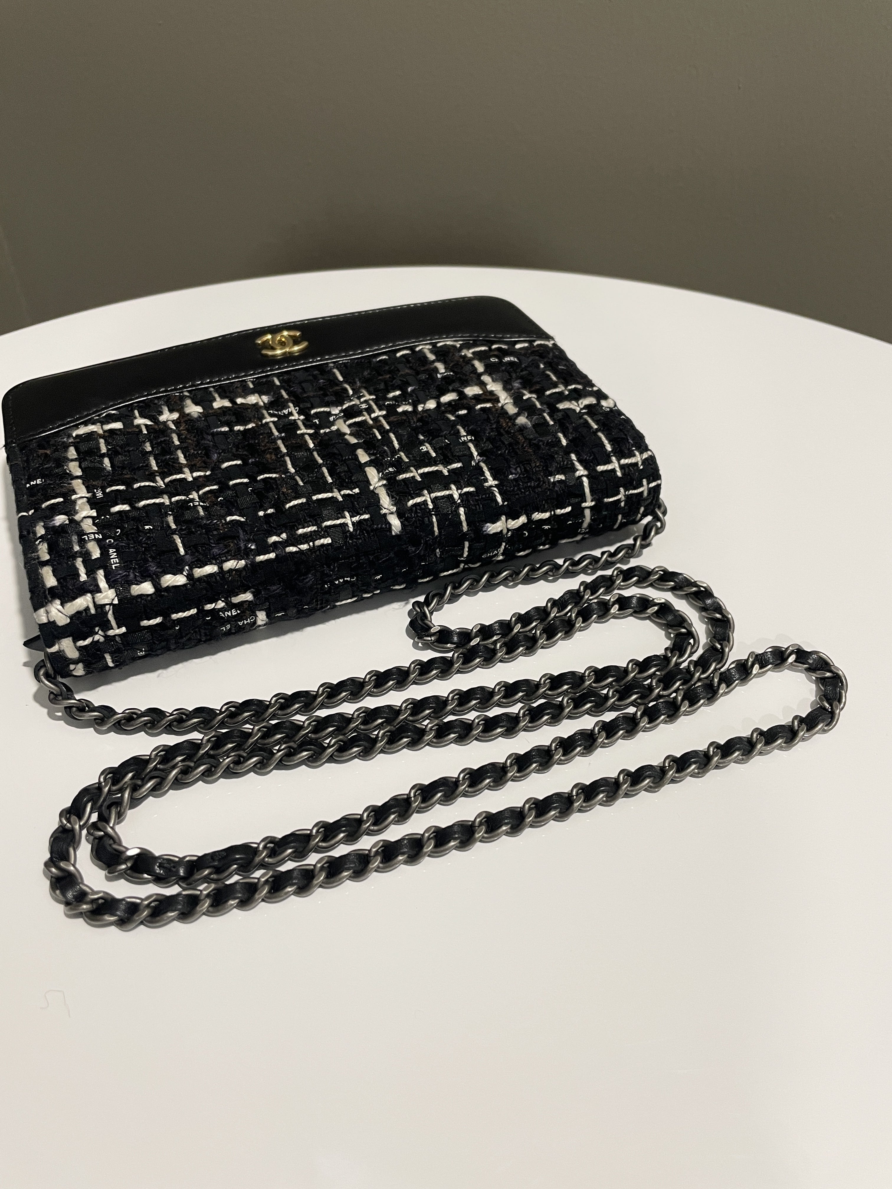 Chanel Wallet On Chain Tweed Black Calfksin
