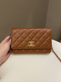 Chanel 23A Cc Quilted Wallet on Chain Tan Brown Stiff Lambskin