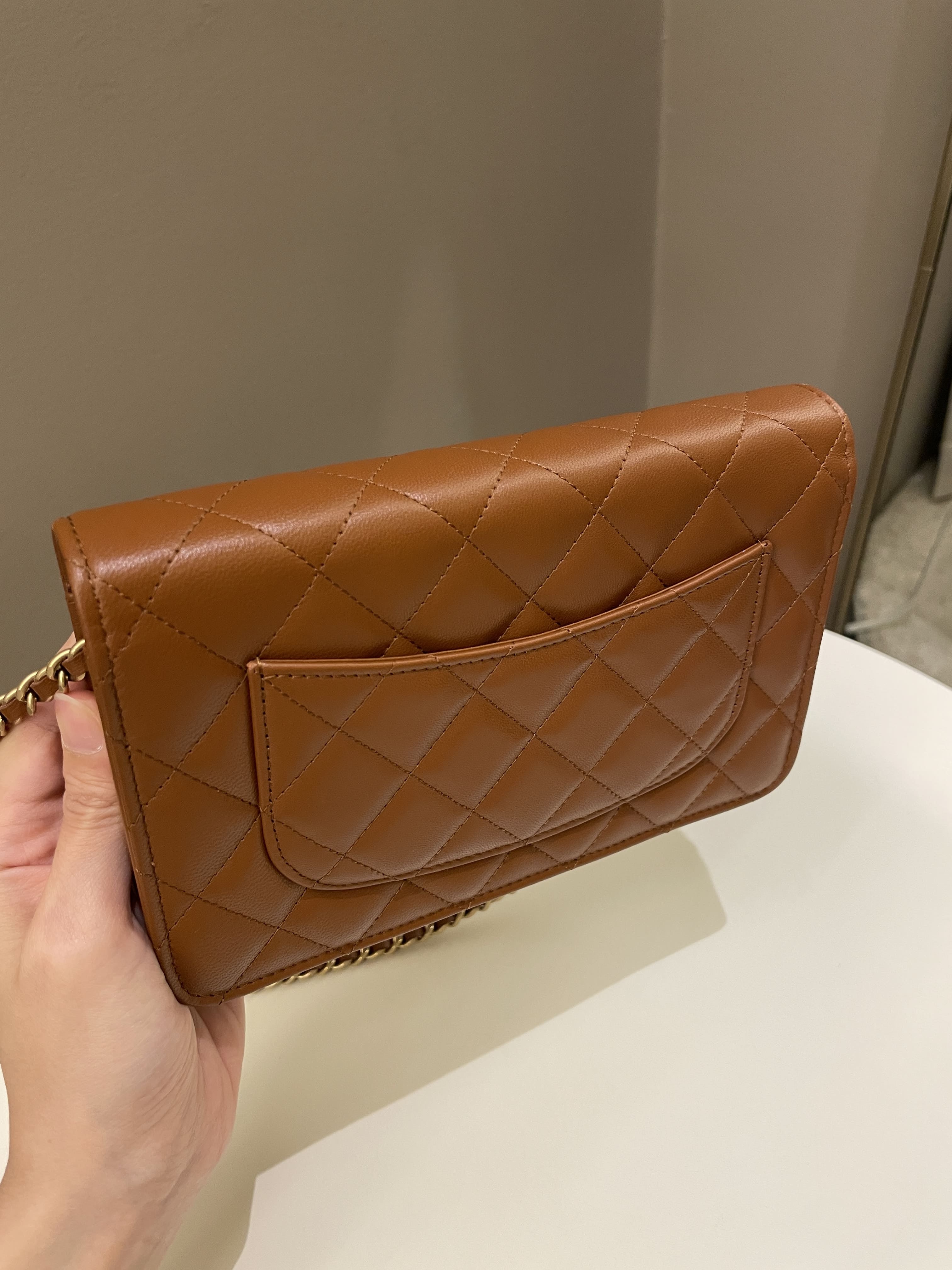 Chanel 23A Cc Quilted Wallet on Chain Tan Brown Stiff Lambskin