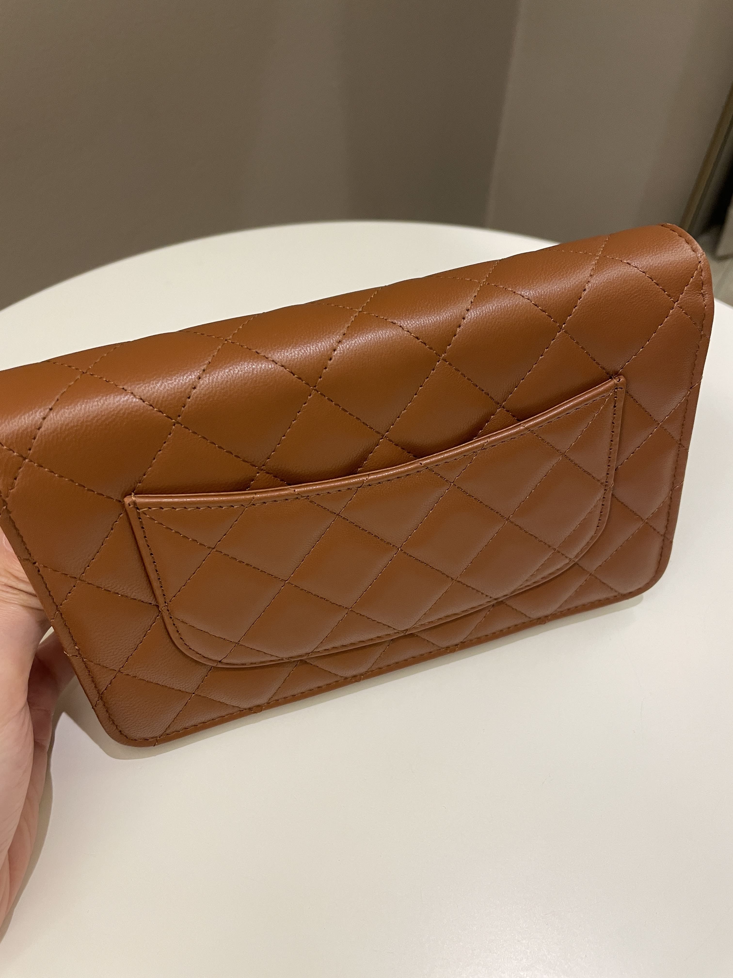Chanel 23A Cc Quilted Wallet on Chain Tan Brown Stiff Lambskin