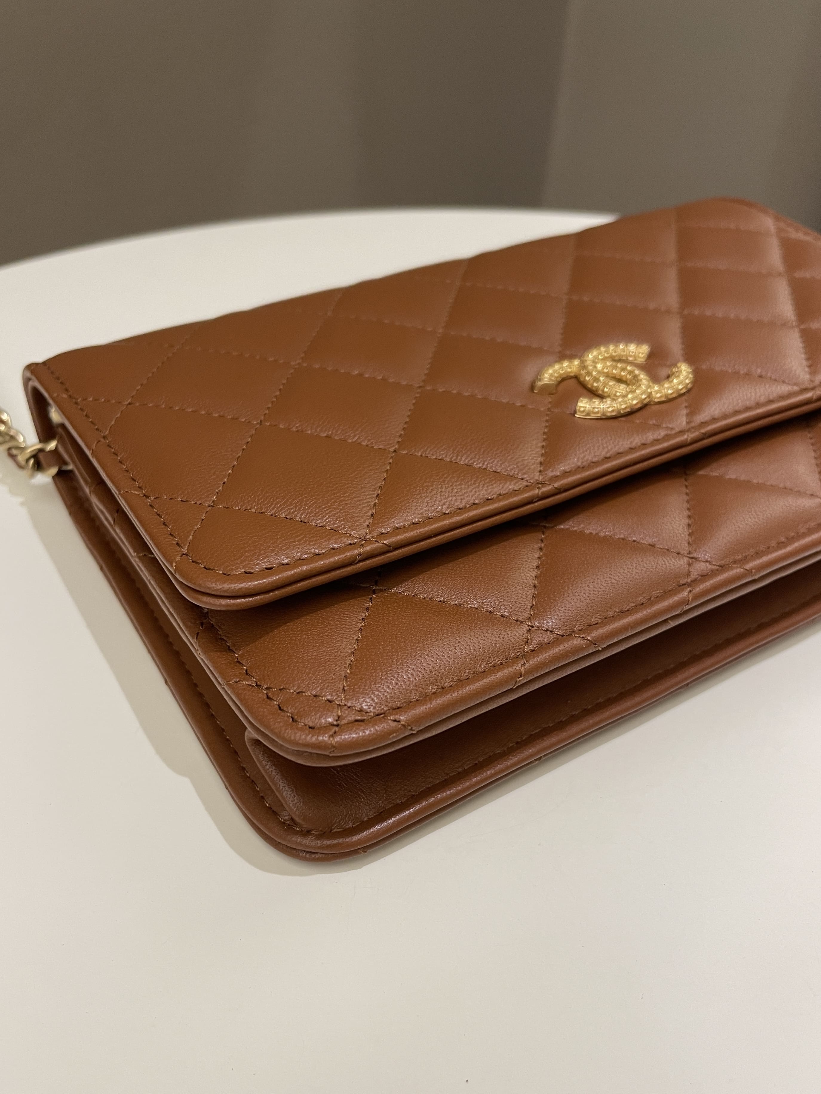 Chanel 23A Cc Quilted Wallet on Chain Tan Brown Stiff Lambskin