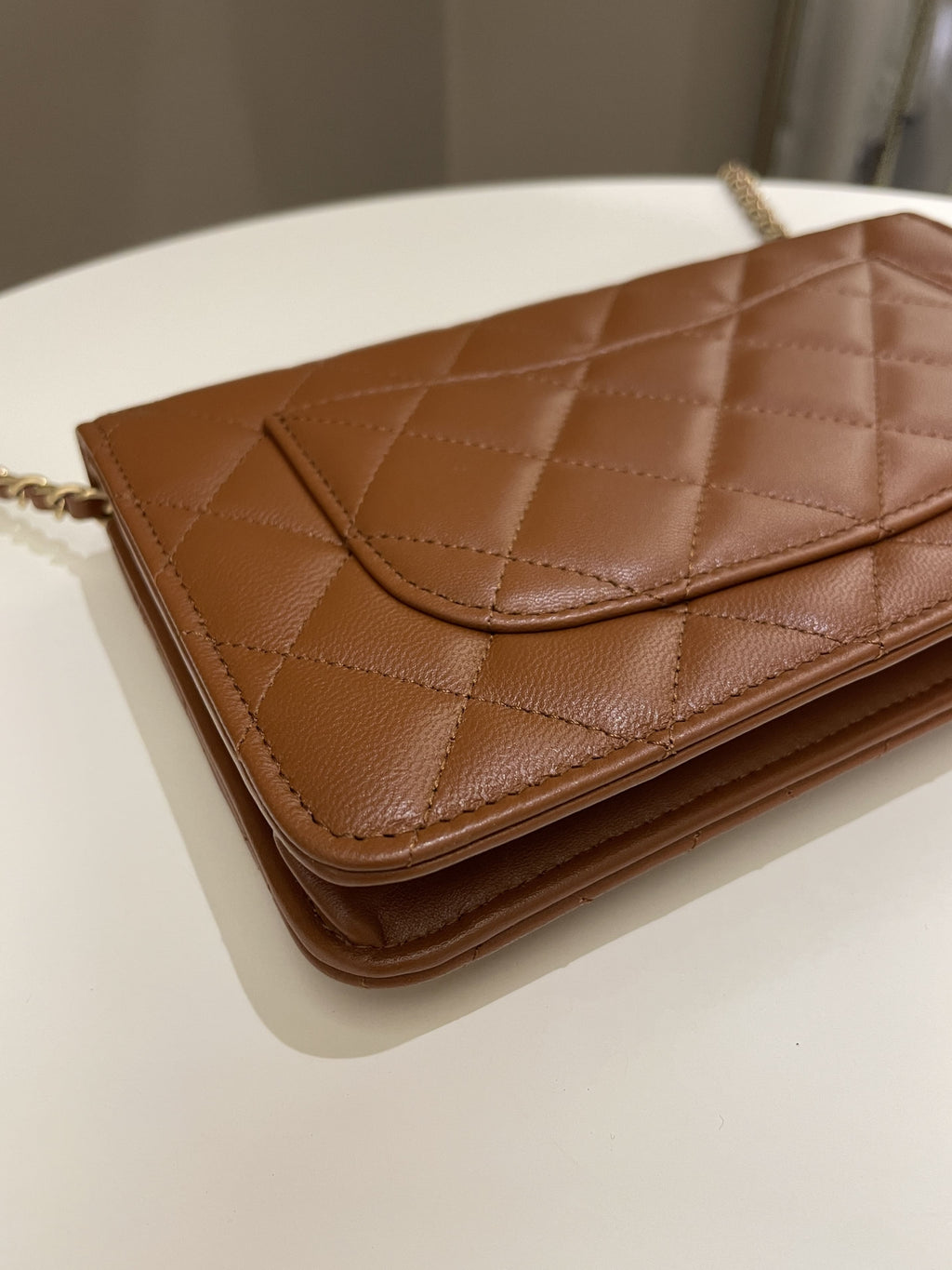 Chanel 23A Cc Quilted Wallet on Chain Tan Brown Stiff Lambskin