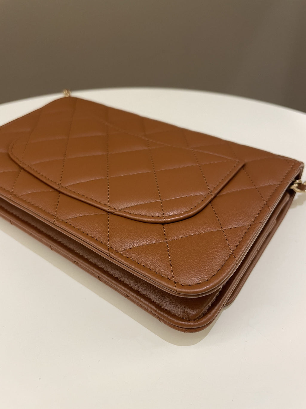 Chanel 23A Cc Quilted Wallet on Chain Tan Brown Stiff Lambskin