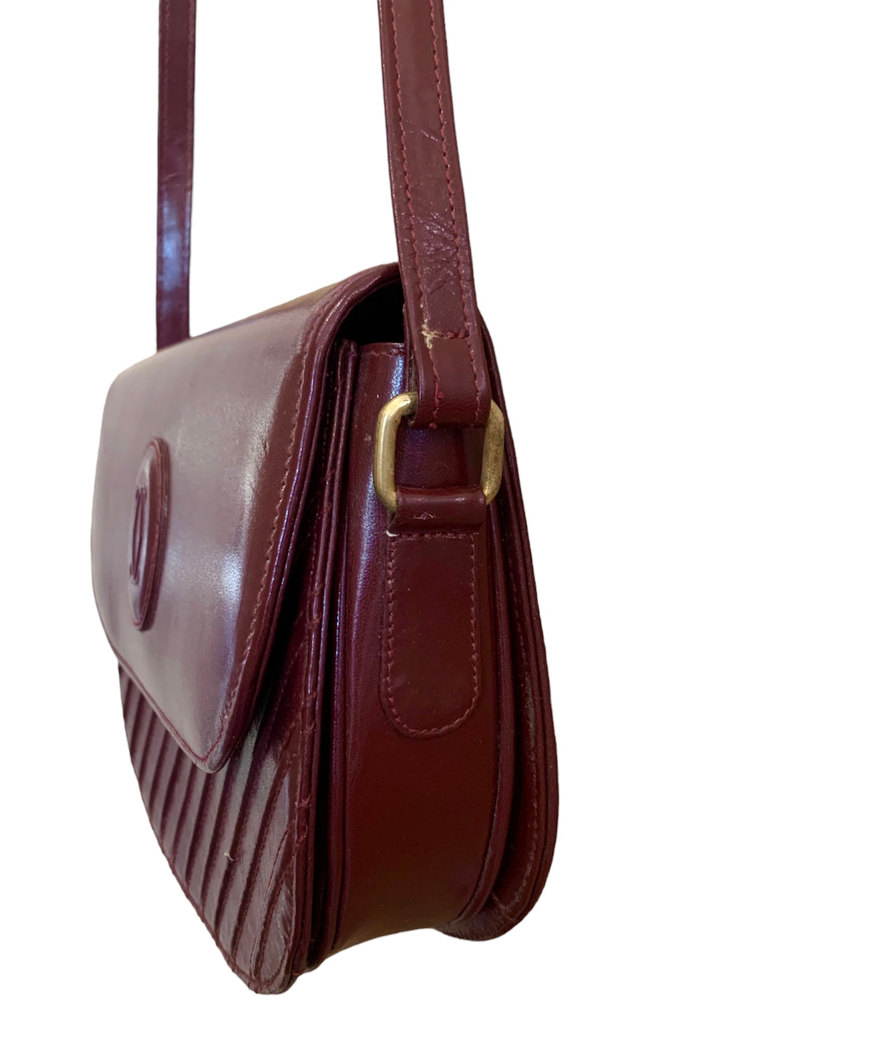 Vintage Cartier Cross Body Burgundy Leather Bag