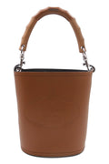 Leather Bucket Bag with Wooden Handle Cognac