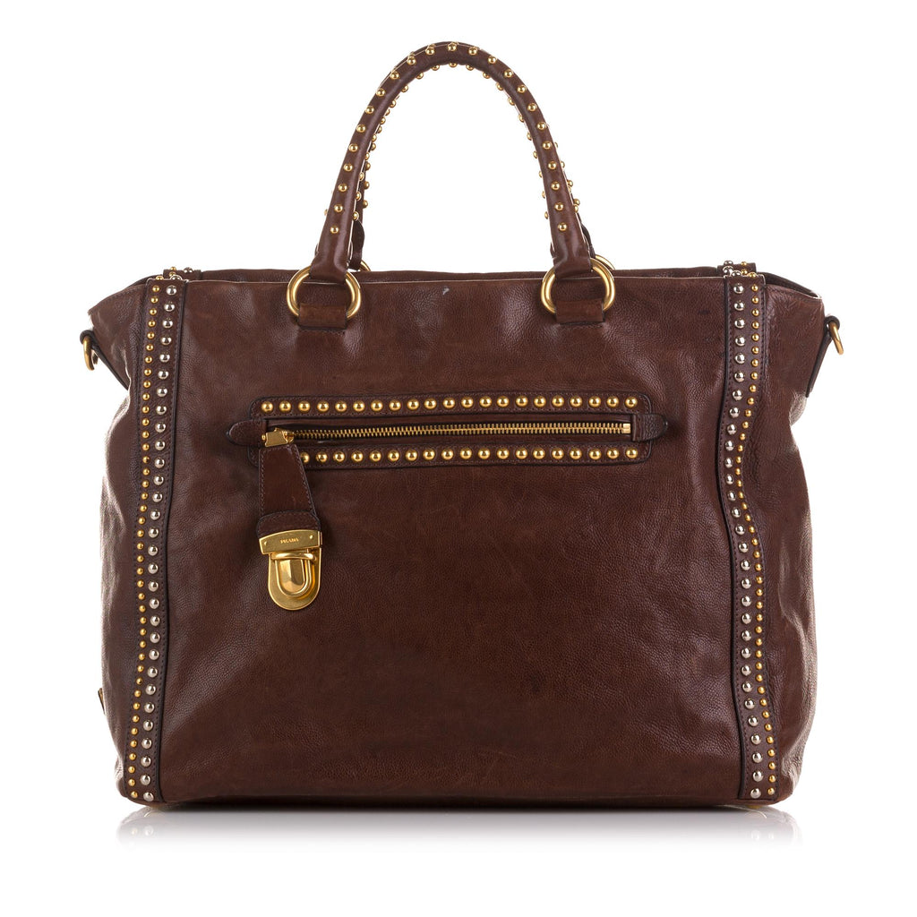 Prada Studded Craquelle Satchel (SHG-rlvrQI)