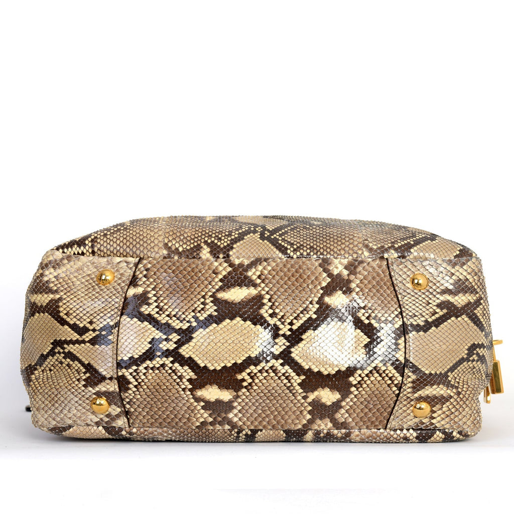 Beige Tone Snakeskin Bowling Bag